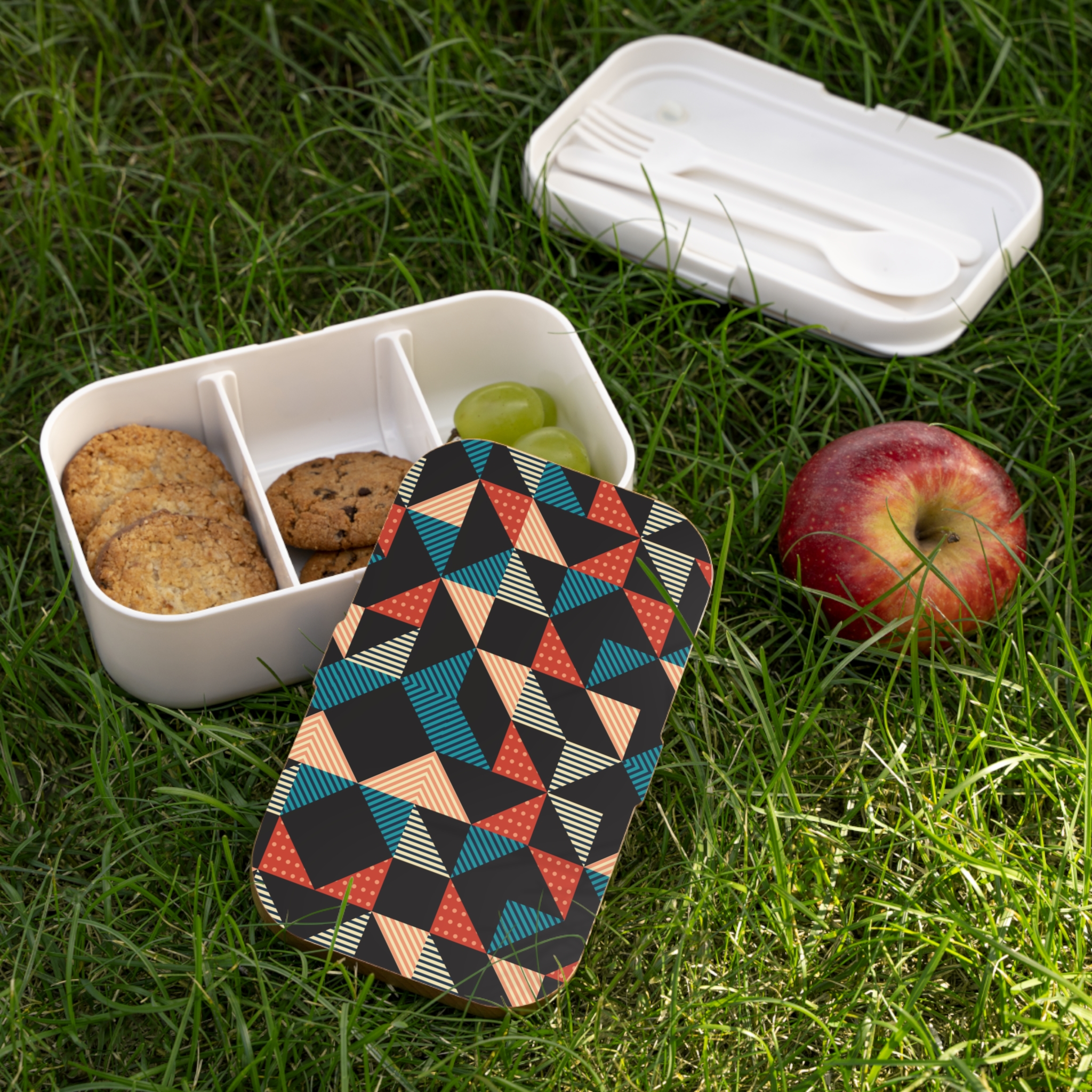 Geometric Retro Bento Lunch Box — Mid-Century Patterned Food Container - Image 8