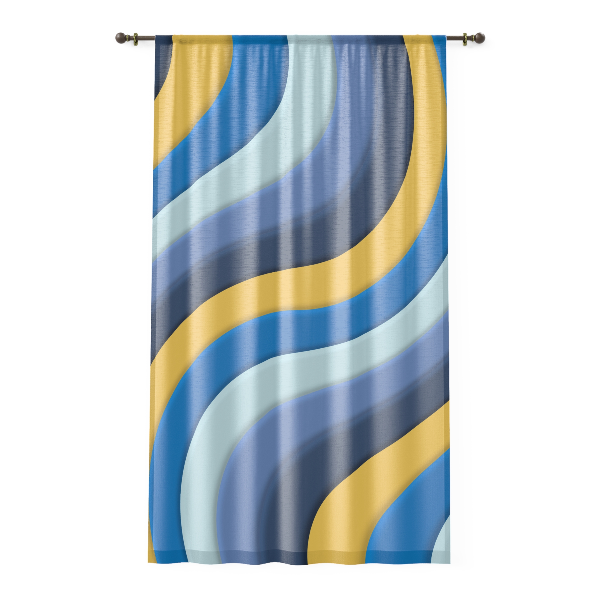 Abstract Wavy Blue & Gold Window Curtain — Modern Geometric Drapes for Living Room - Image 2