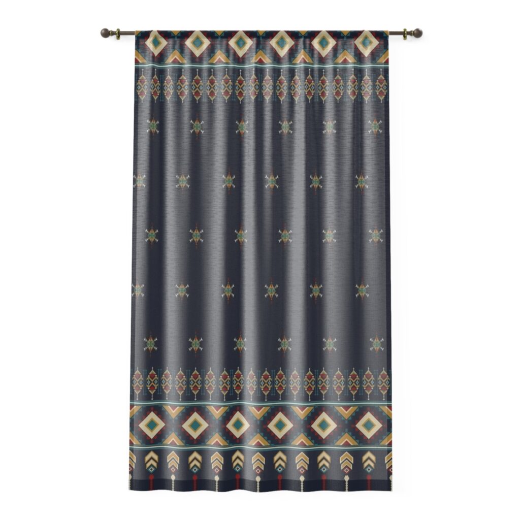 Bohemian Geometric Window Curtain — Dark Tribal Print Drapery