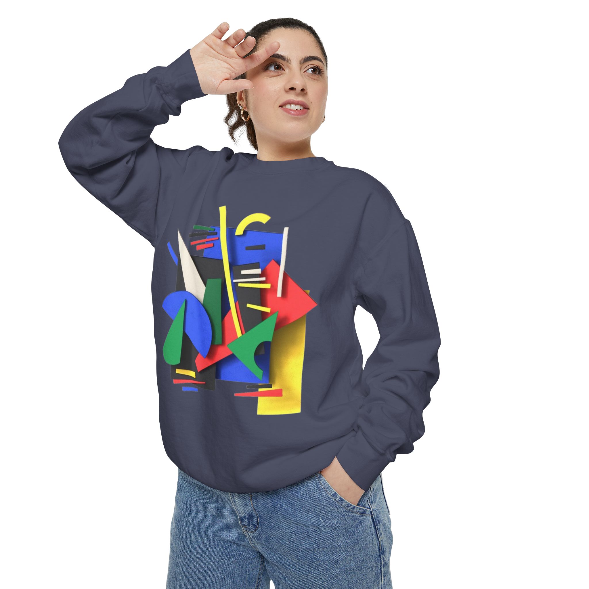 Abstract Geometric Crewneck Sweatshirt — Colorful 80s Retro Art Design - Image 77