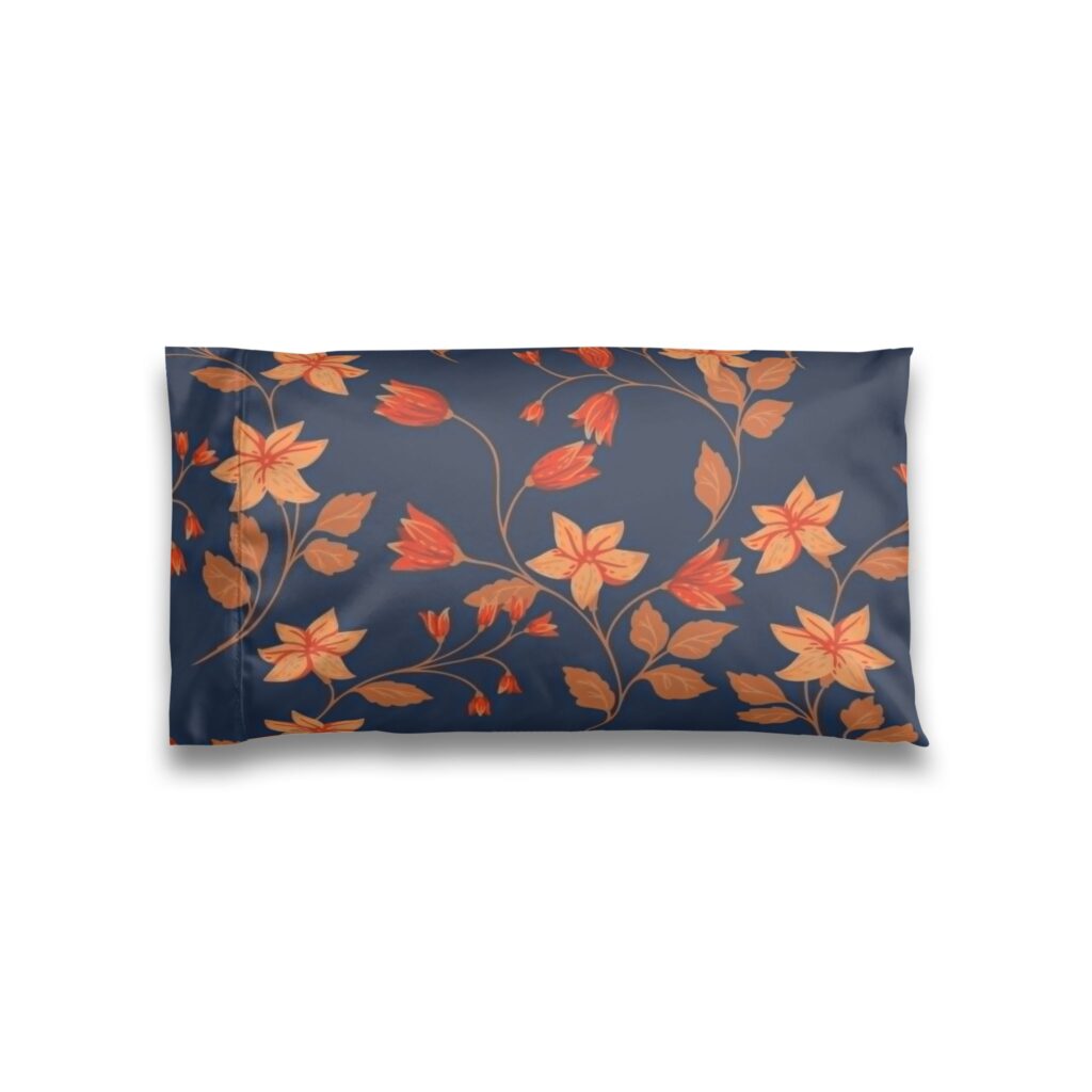 Navy Satin Pillowcase with Orange Floral Vines – Luxurious Smooth Hair & Skin Pillowcase