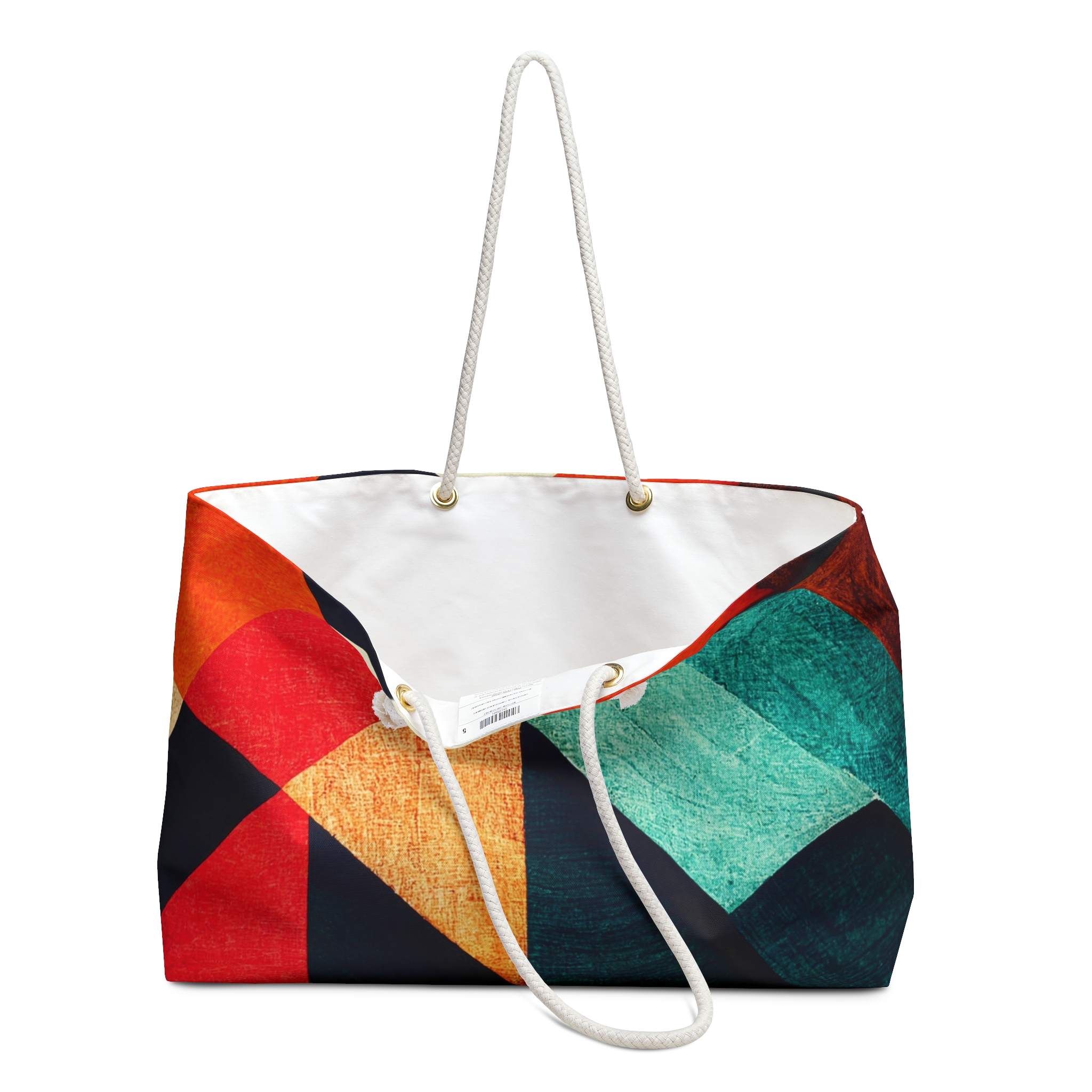 Geometric Colorblock Weekender Bag — Retro Boho Travel Tote - Image 3