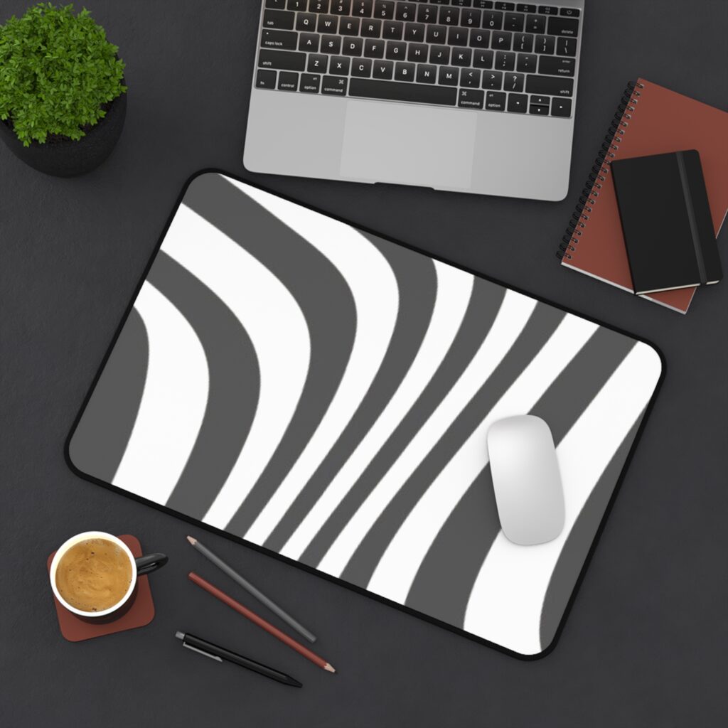 Zebra Wave Desk Mat — Black & White Abstract Mouse Pad