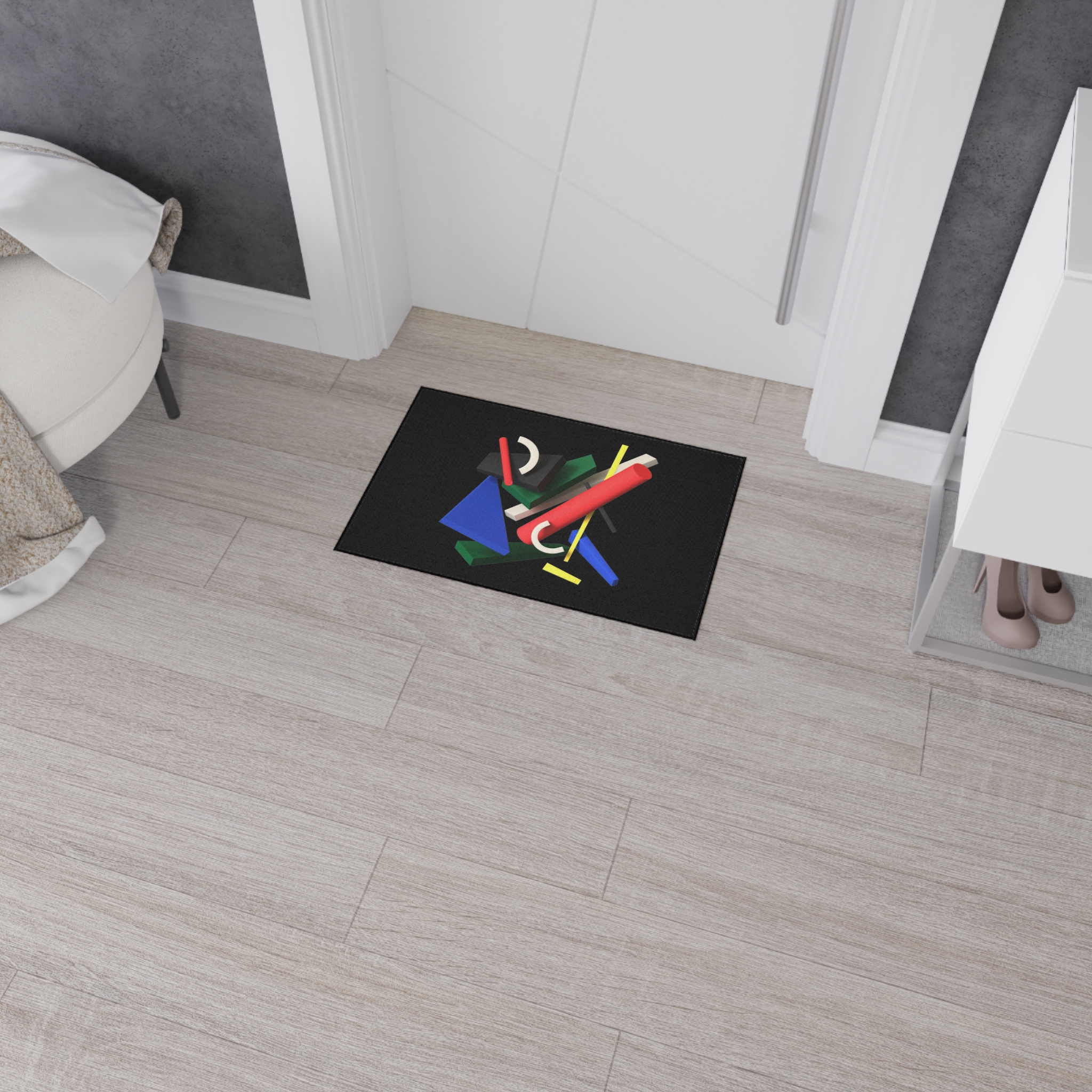 Abstract Geometric Heavy Duty Floor Mat — Modern Colorful Shapes on Black - Image 20