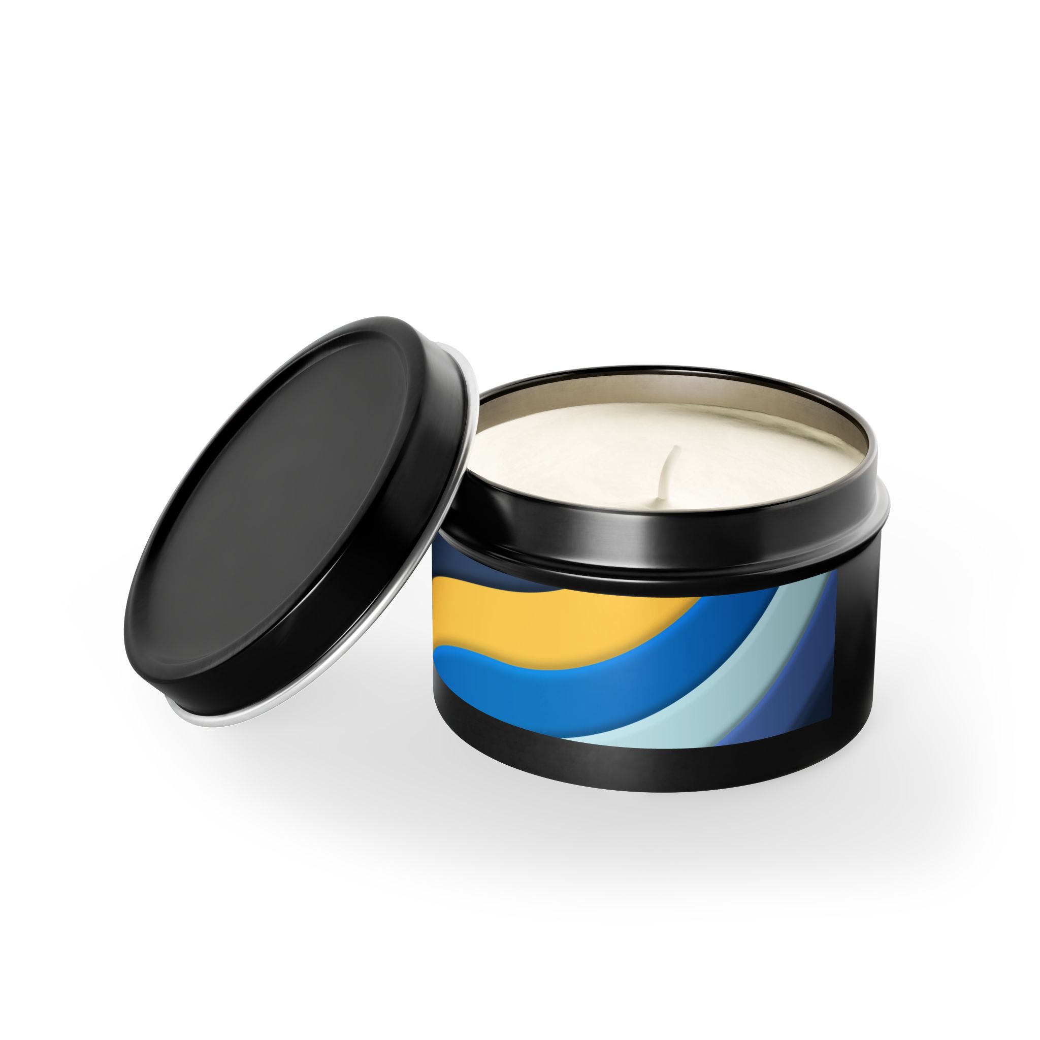 Blue & Gold Wave Tin Candle — Coastal Scented Soy Candle in Travel Tin - Image 124