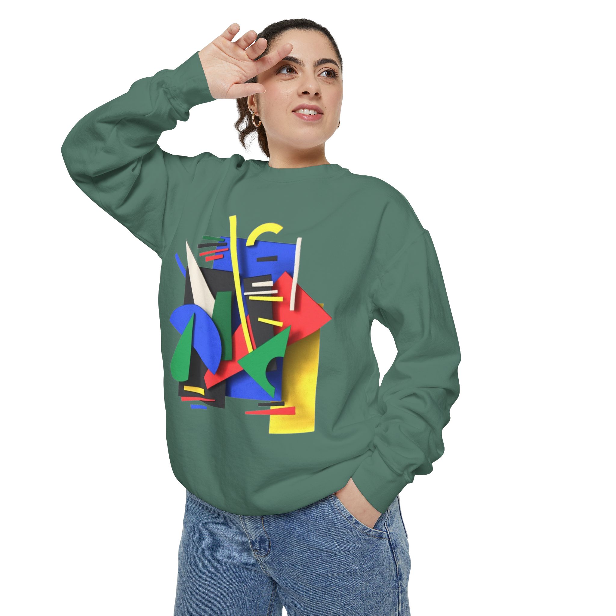 Abstract Geometric Crewneck Sweatshirt — Colorful 80s Retro Art Design - Image 35