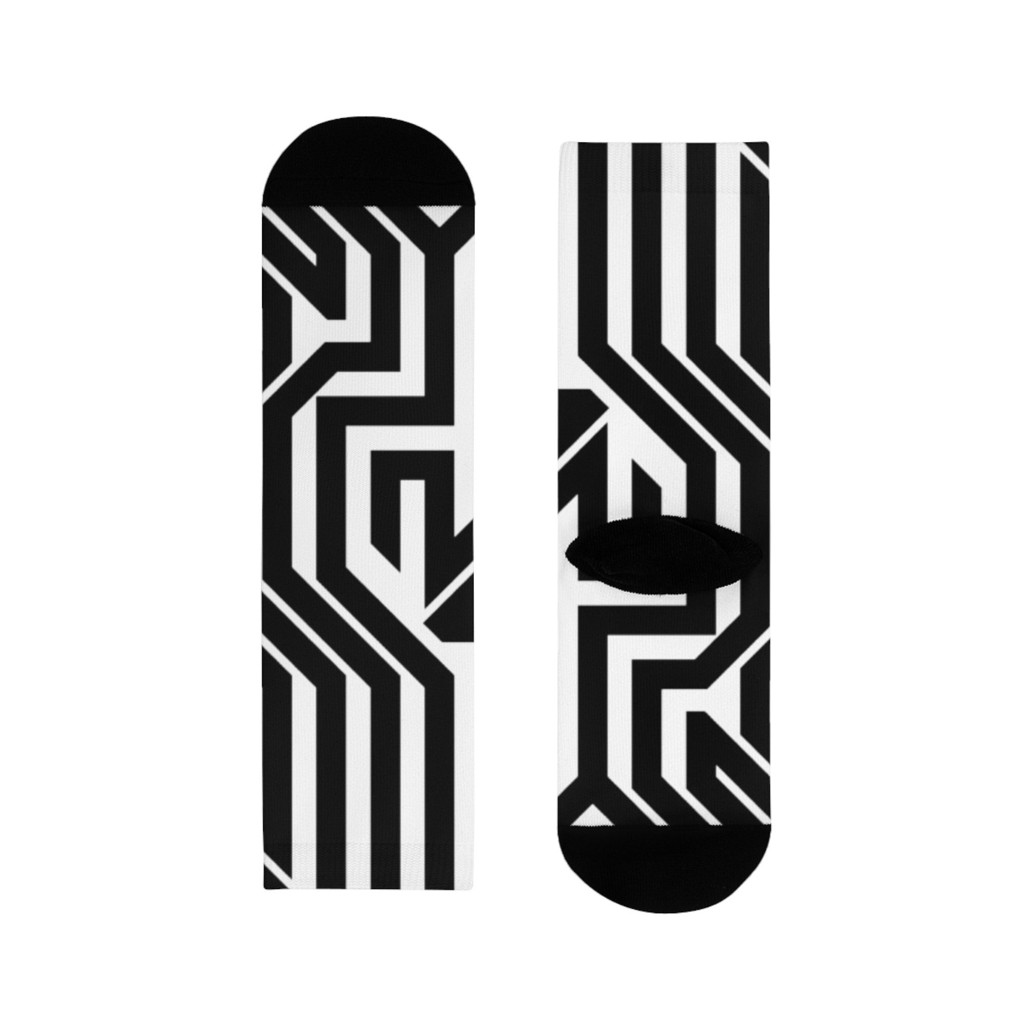 Geometric Maze Crew Socks — Black & White Sublimation Pattern - Image 3