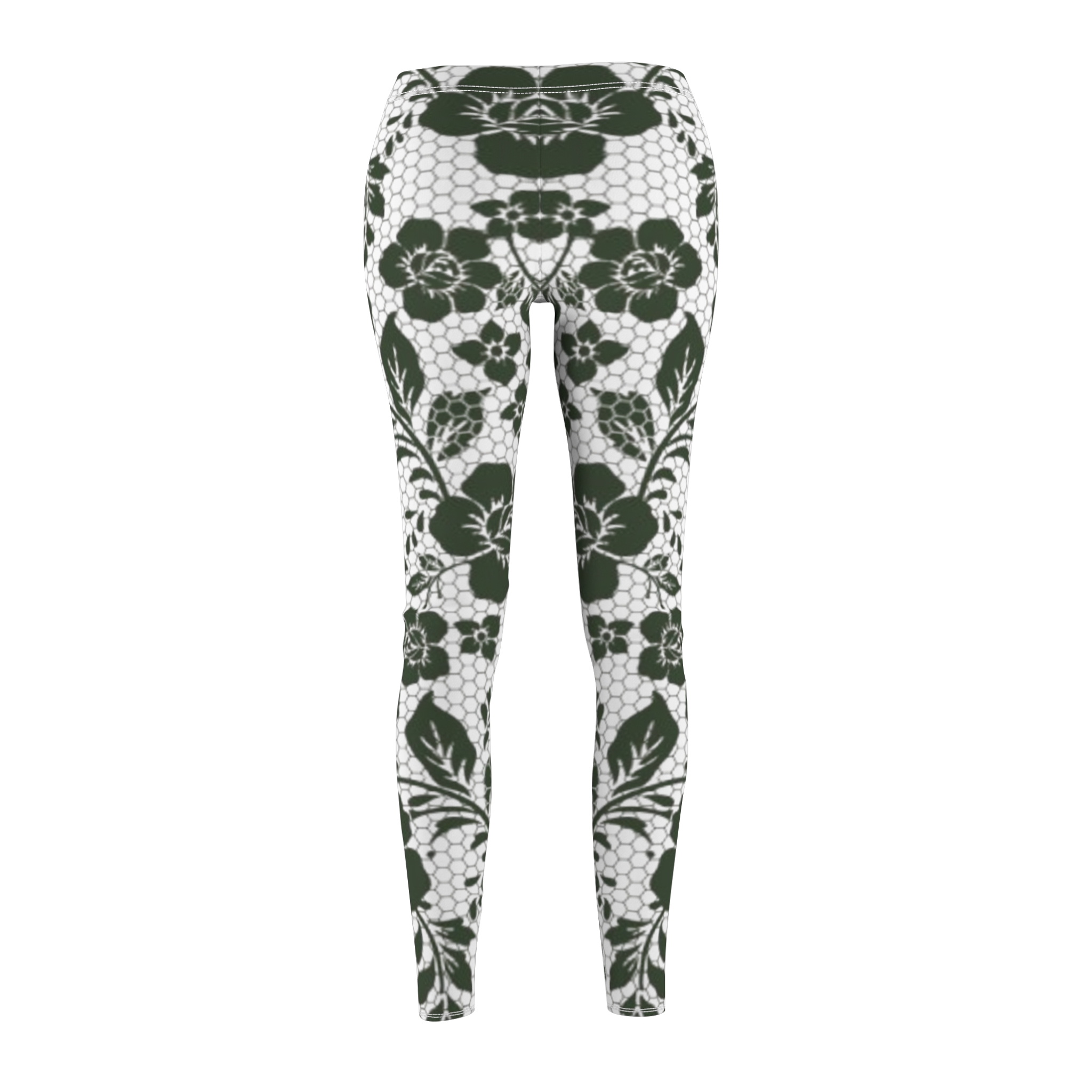 Floral Lace Allover Leggings — Olive Green Patterned Women's Leggings - Image 3