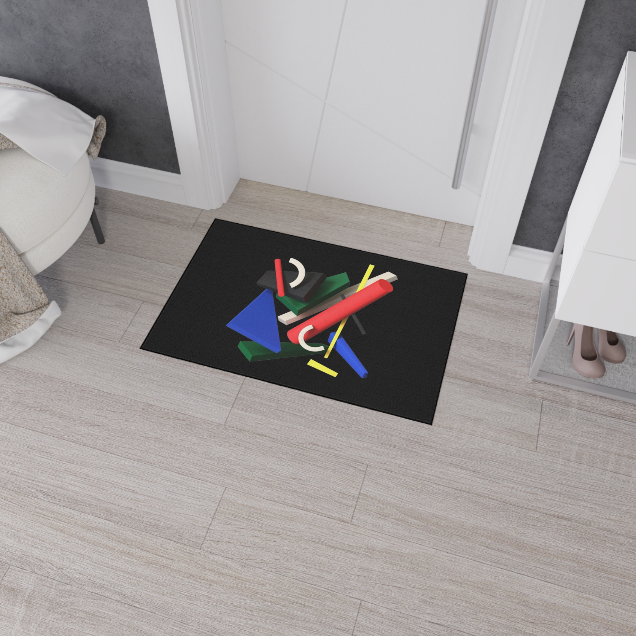 Abstract Geometric Heavy Duty Floor Mat — Modern Colorful Shapes on Black - Image 12