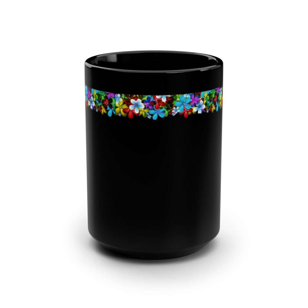 15oz Black Mug — Colorful Floral Border Coffee Cup