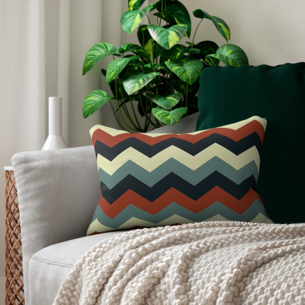 Chevron Lumbar Pillow — Retro Rustic Zigzag Accent Pillow