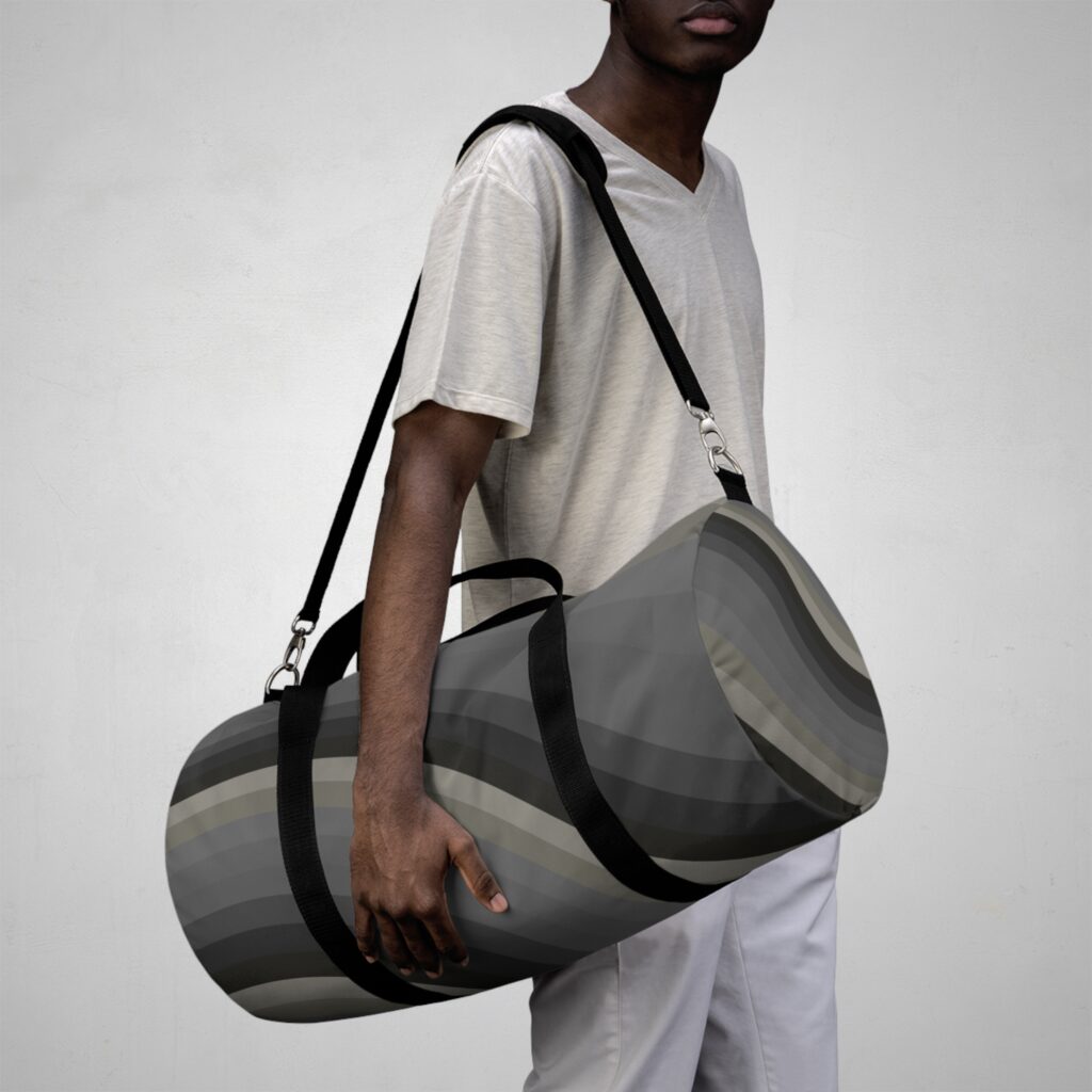 Gray Wave Duffel Bag — Modern Striped Travel Gym Bag