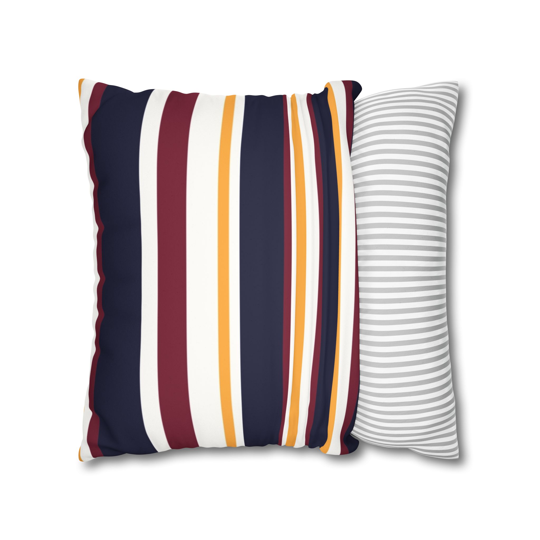 Striped Faux Suede Pillowcase - Navy, Maroon & Mustard Decorative Throw Pillow Cover - Image 12