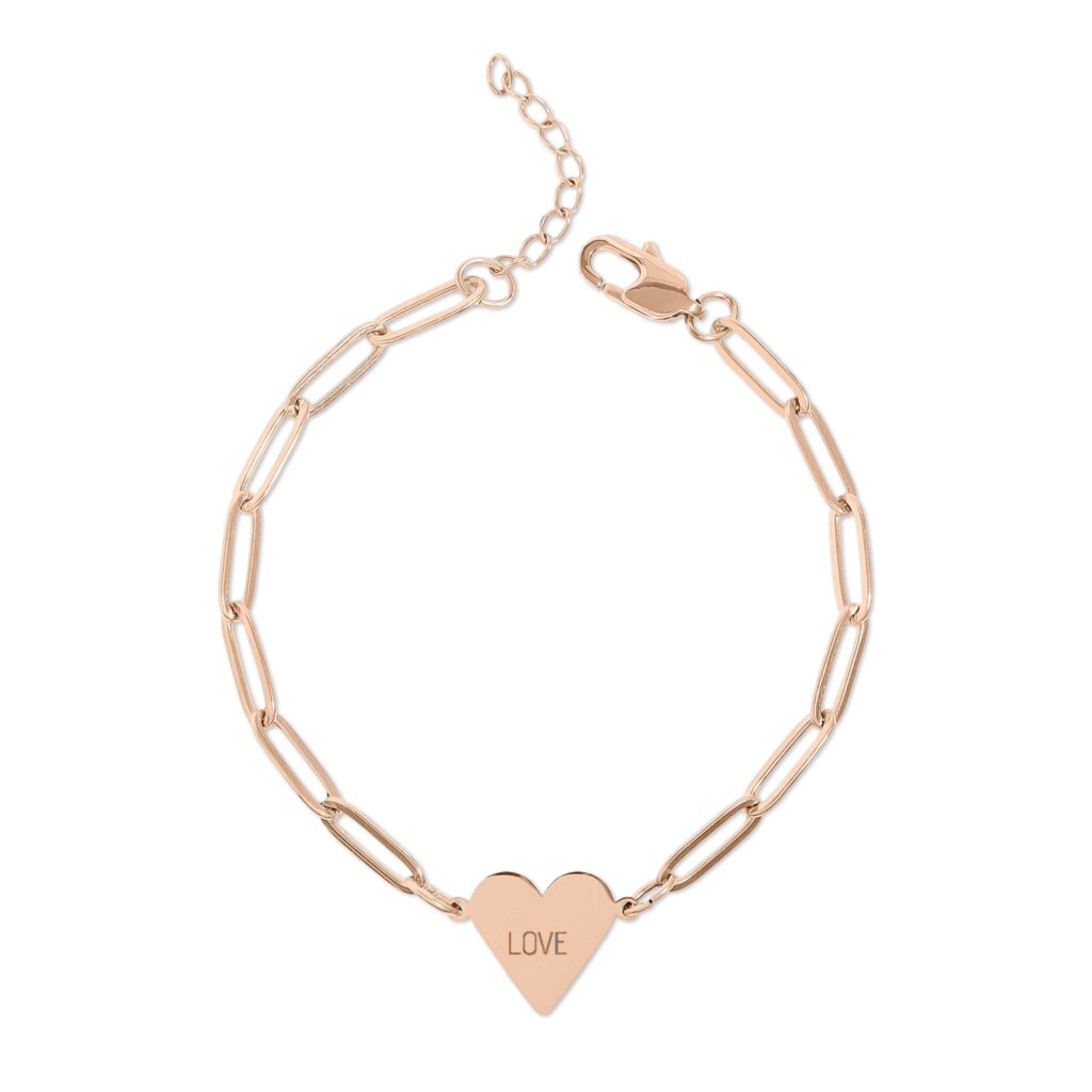 Paperclip Heart Bracelet — Engravable Gold or Rose Gold Personalized Jewelry
