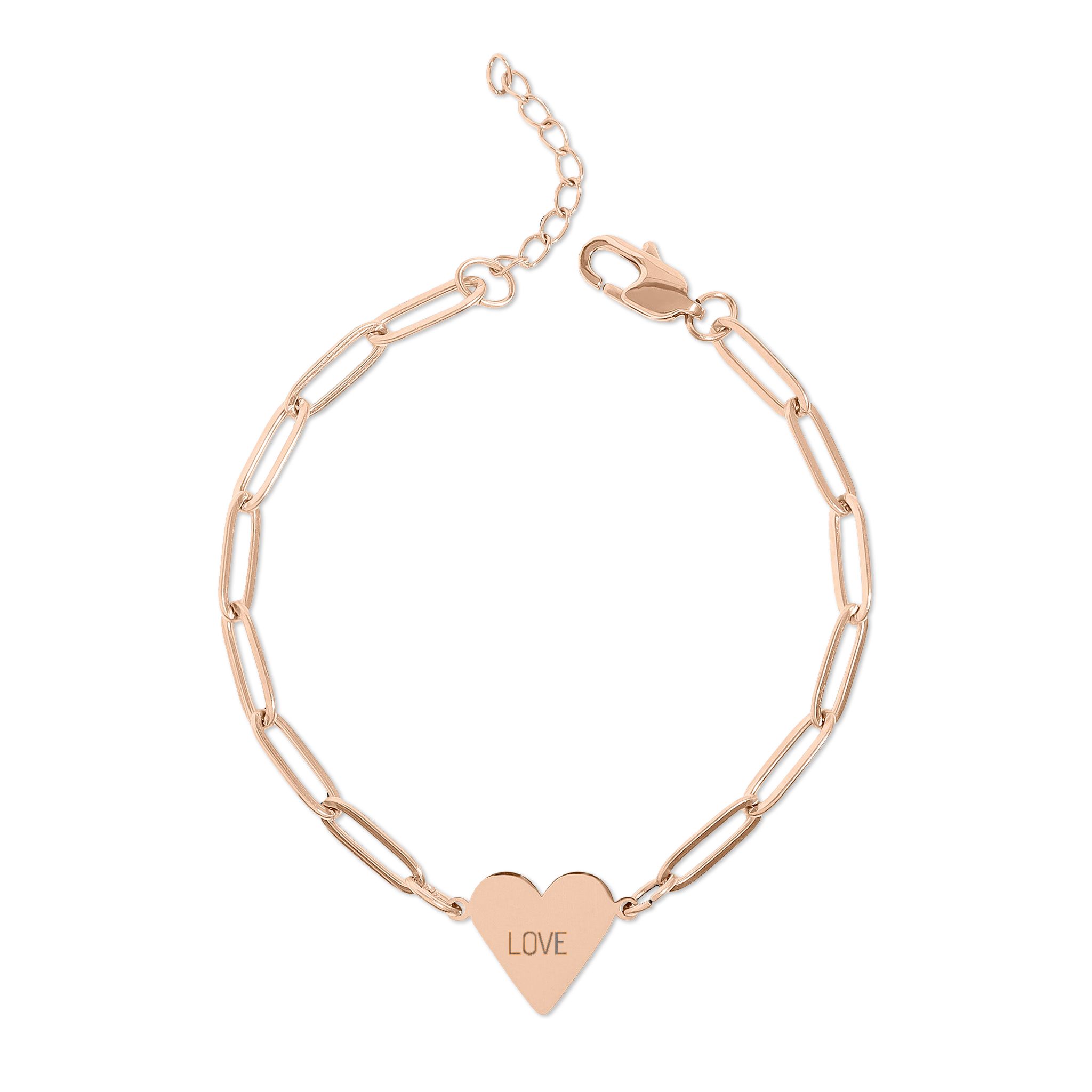 Paperclip Heart Bracelet — Engravable Gold or Rose Gold Personalized Jewelry