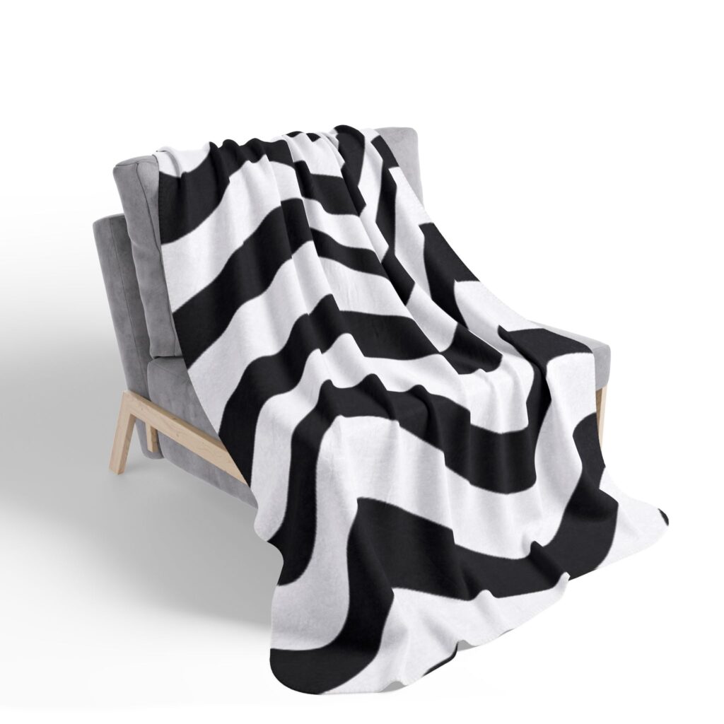 Wavy Black & White Sherpa Blanket — Modern Optical Wave Throw
