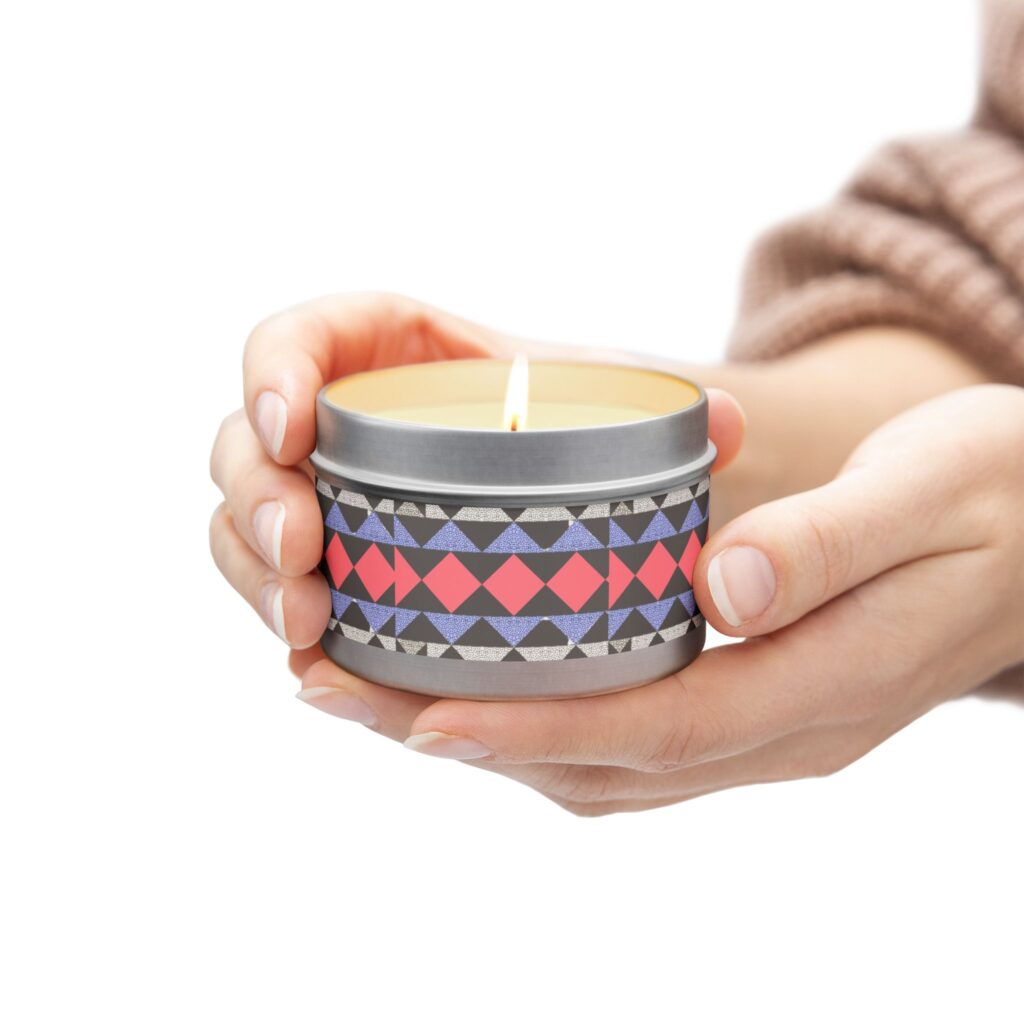 Geometric Aztec Tin Candle — Tribal Pattern Travel Candle