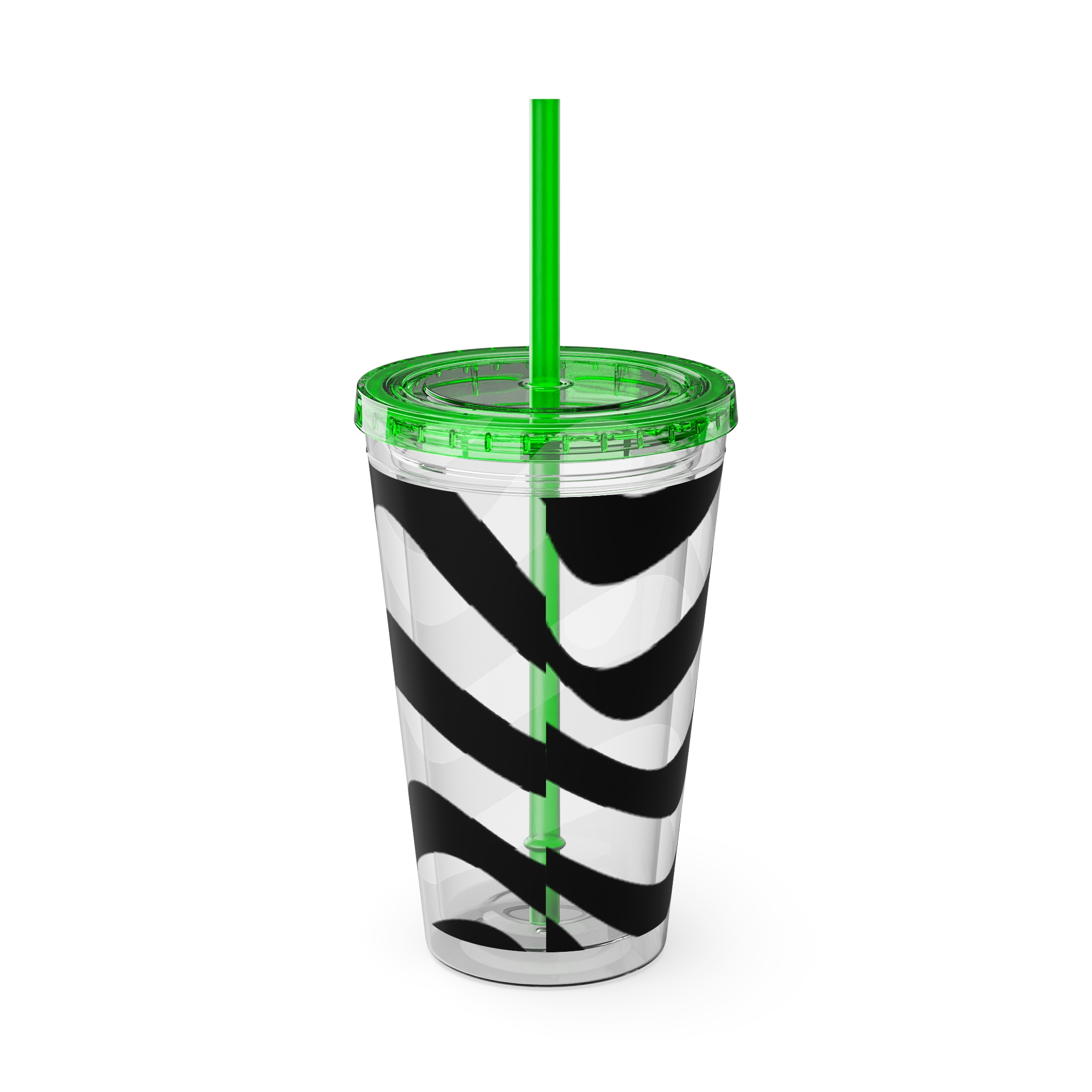 Wavy Stripes 16oz Tumbler with Straw — Black Brushstroke Design - Image 23