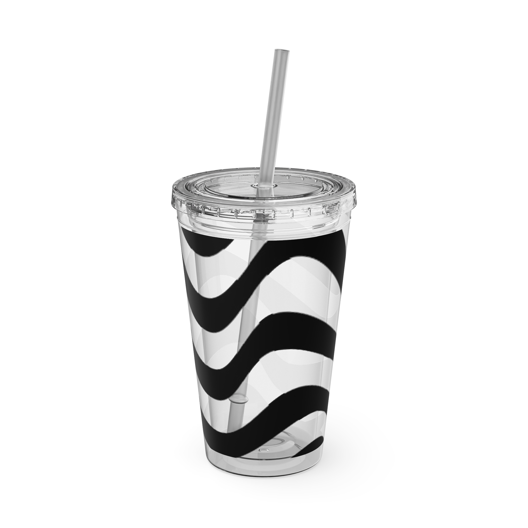 Wavy Stripes 16oz Tumbler with Straw — Black Brushstroke Design