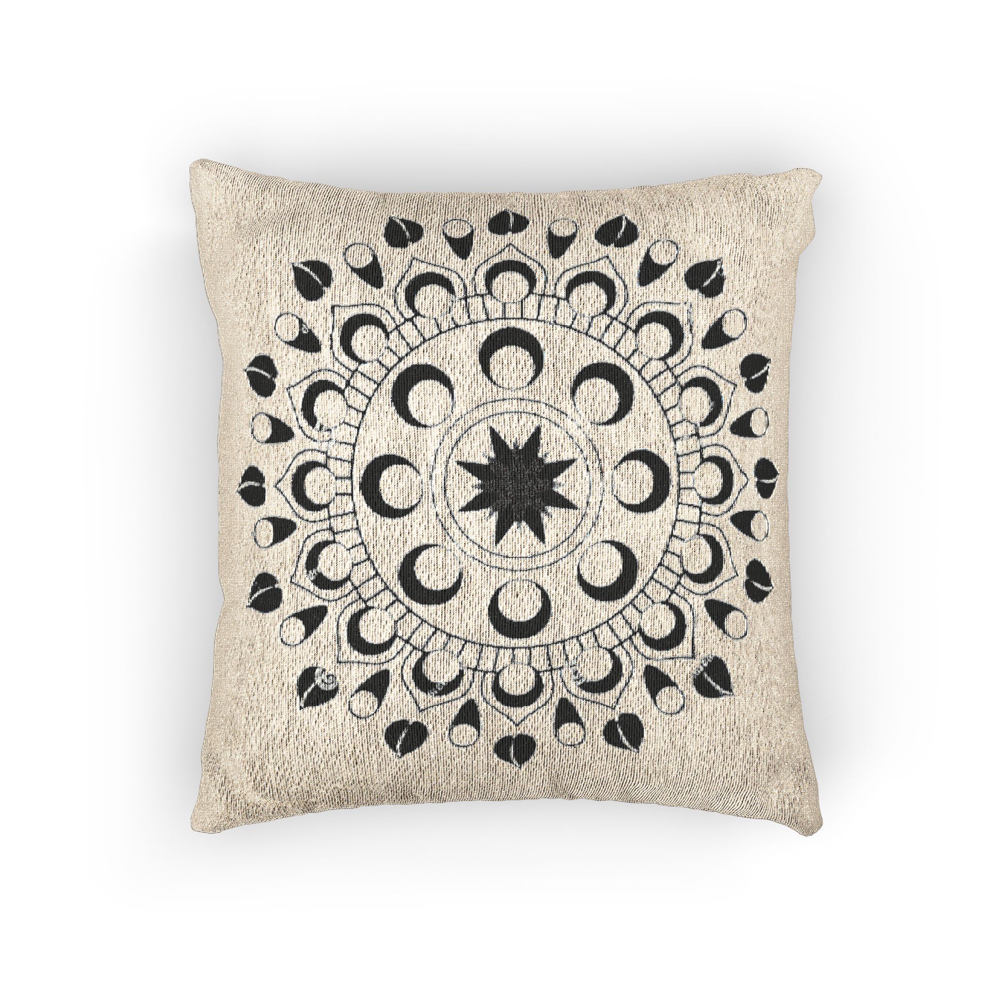 Woven Pillow — Boho Moon Phase Mandala Decorative Pillow - Image 3
