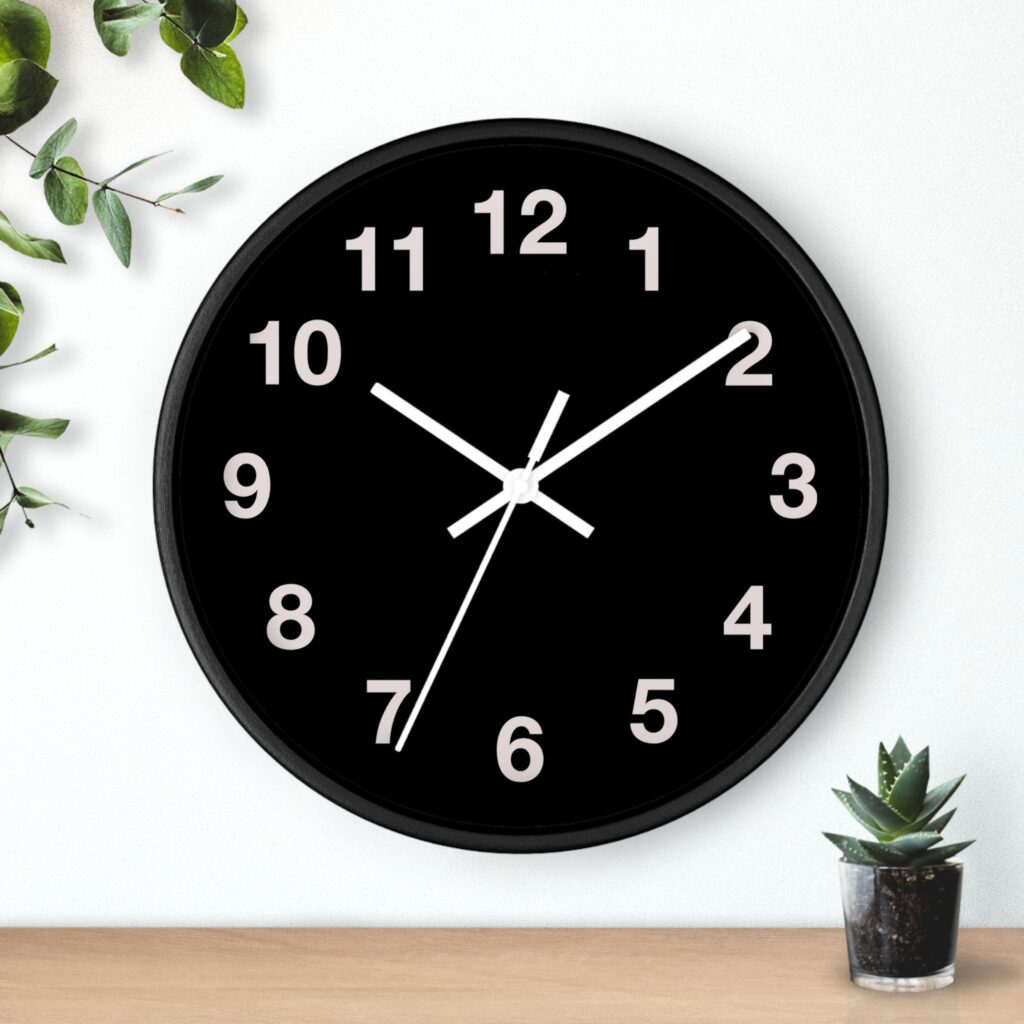 Minimal Black Wall Clock — Modern Numeric Face, White Hands