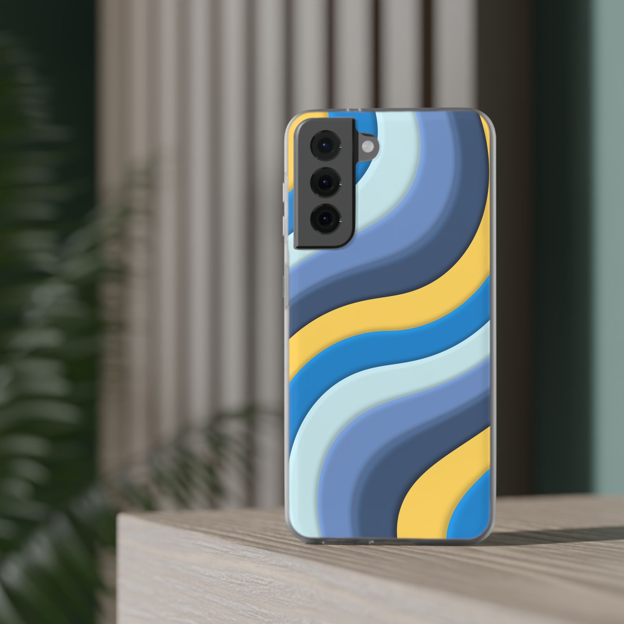 Retro Blue & Yellow Abstract Flexi Case— Wave Pattern Phone Case - Image 12