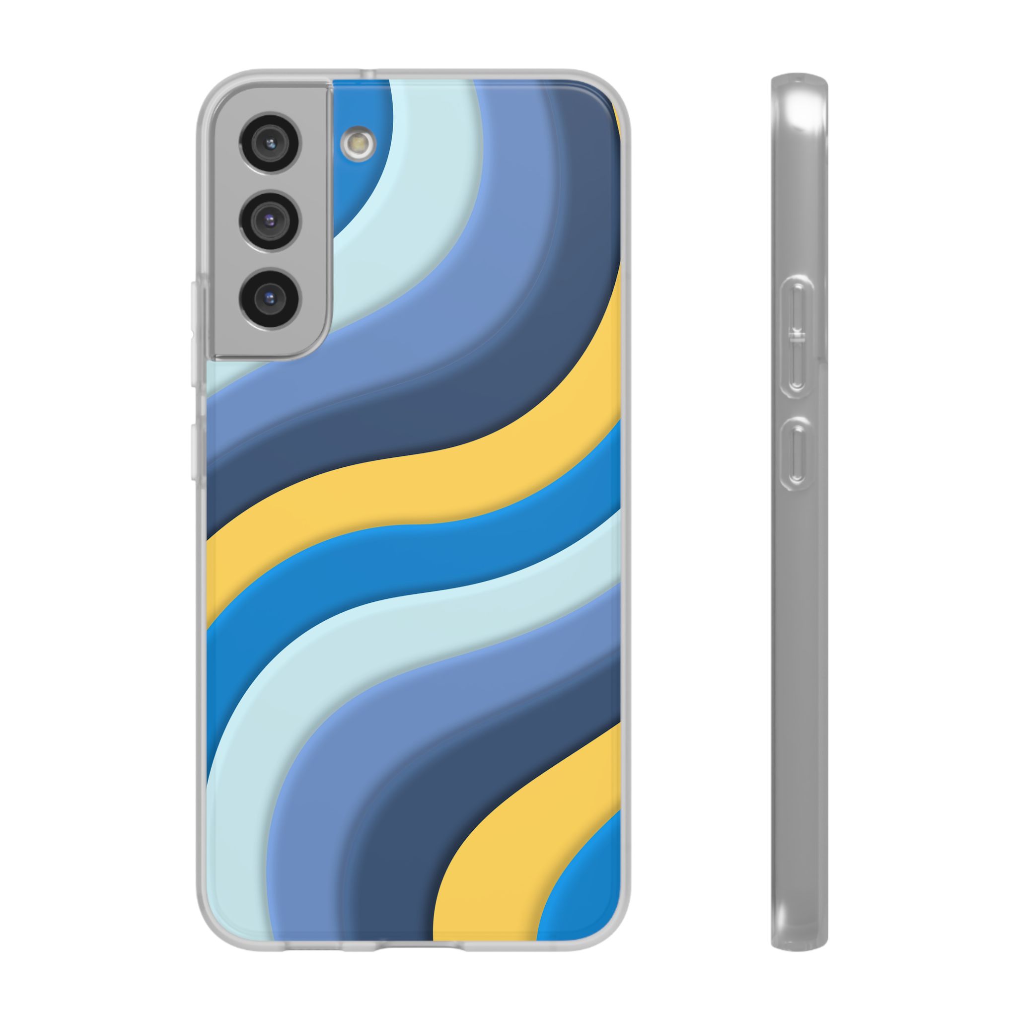 Retro Blue & Yellow Abstract Flexi Case— Wave Pattern Phone Case - Image 37