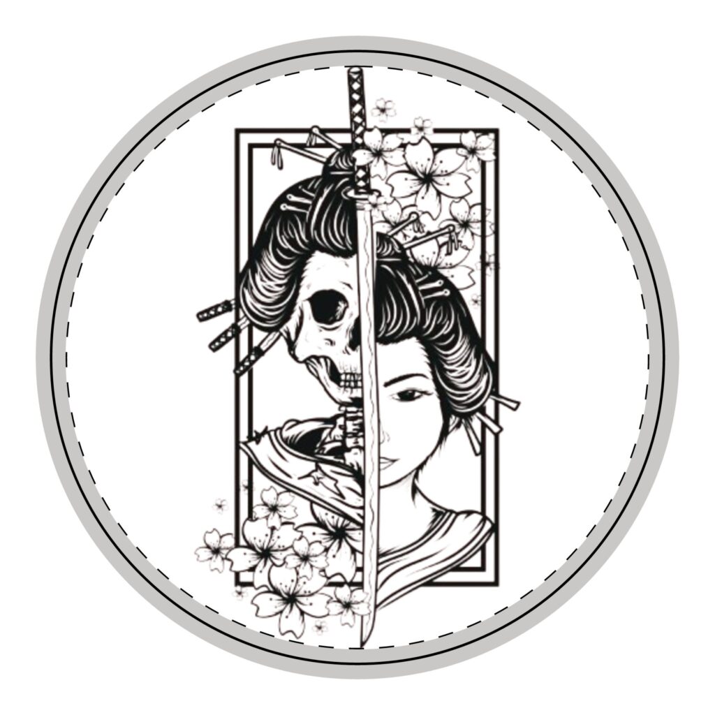 Wooden Hanging Sign — Half Skull Geisha Sword Wall Art