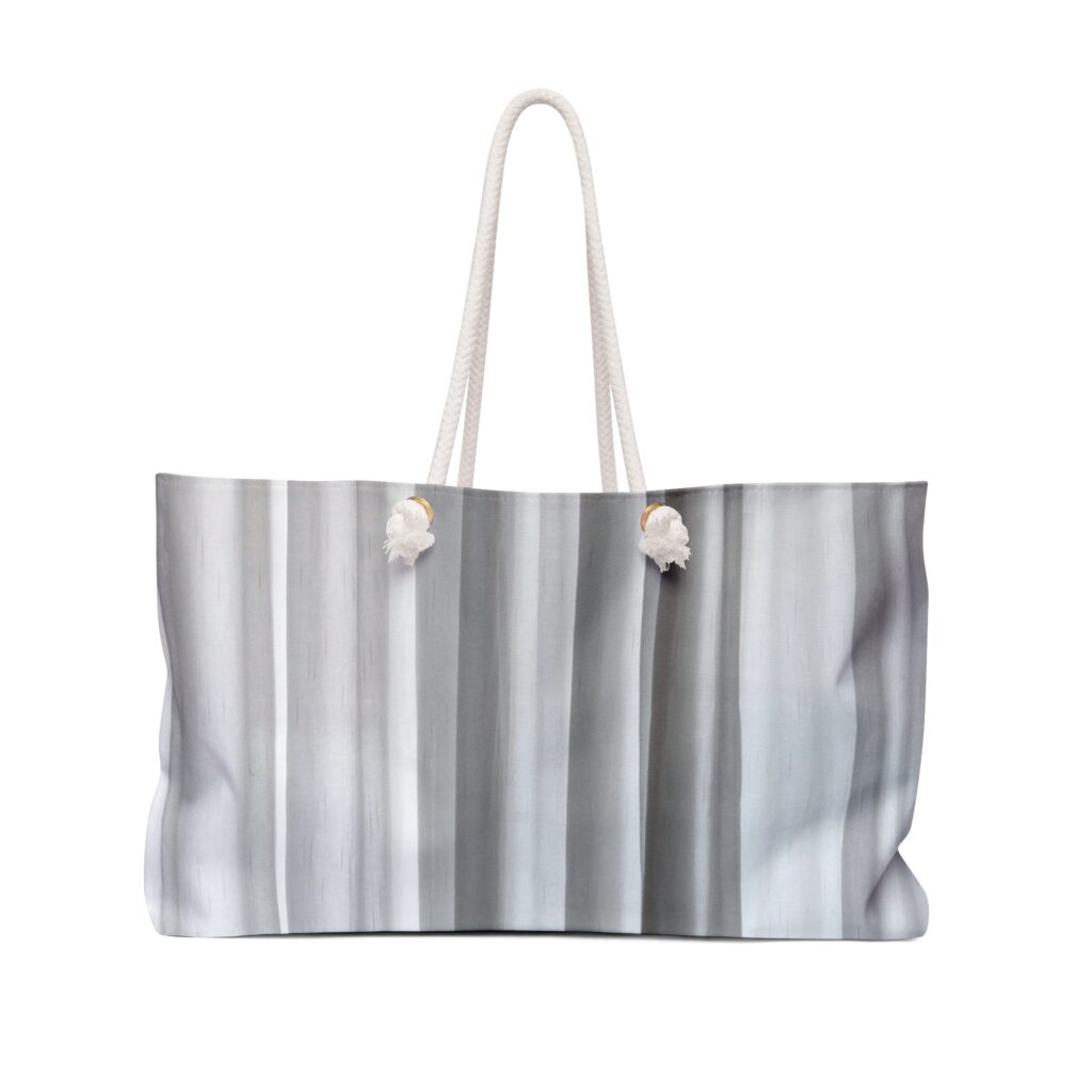 Gray Vertical Stripe Weekender Bag – Neutral Travel Tote