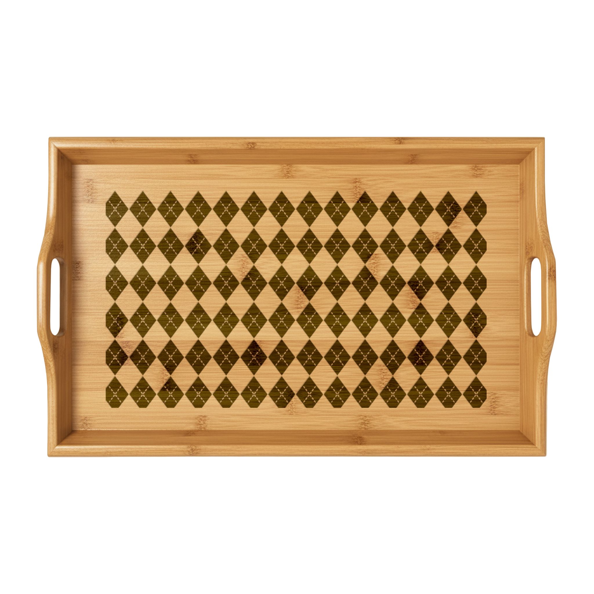 Engraved Bamboo Serving Tray — Checkerboard Pattern