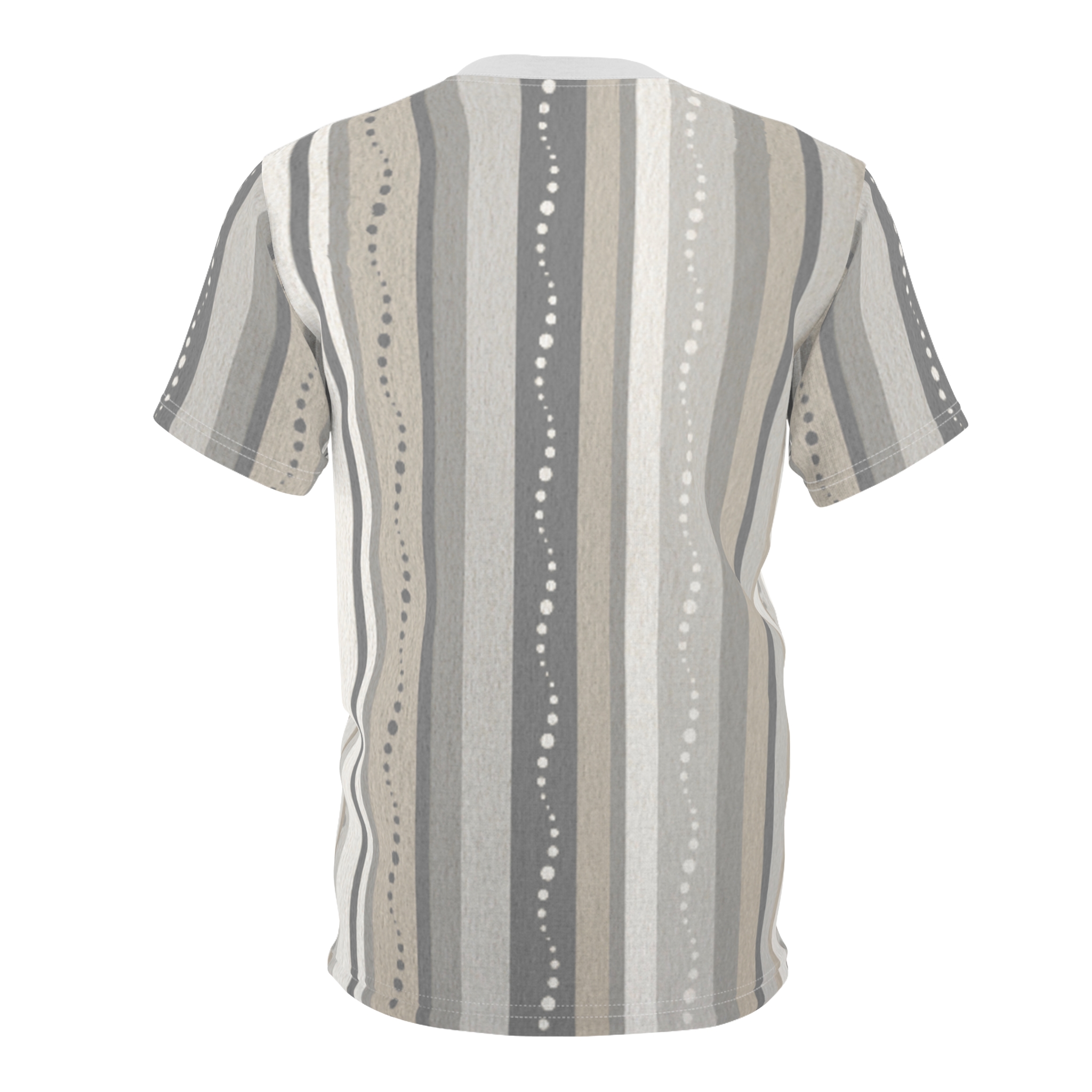 Neutral Striped Pattern Tee — Beige & Gray All-Over Print - Image 4