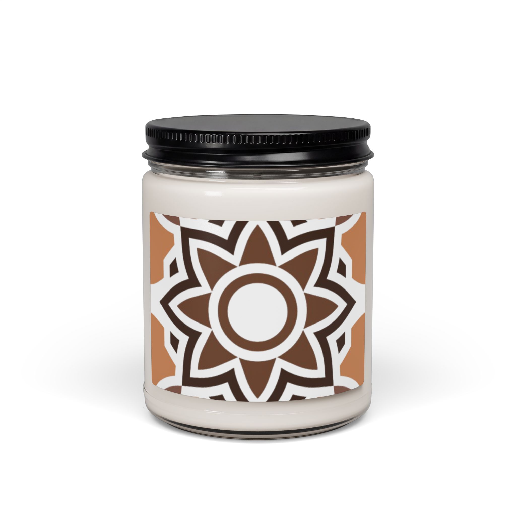 Soy Candle 9oz — Warm Brown Geometric Mandala Scented Jar - Image 6