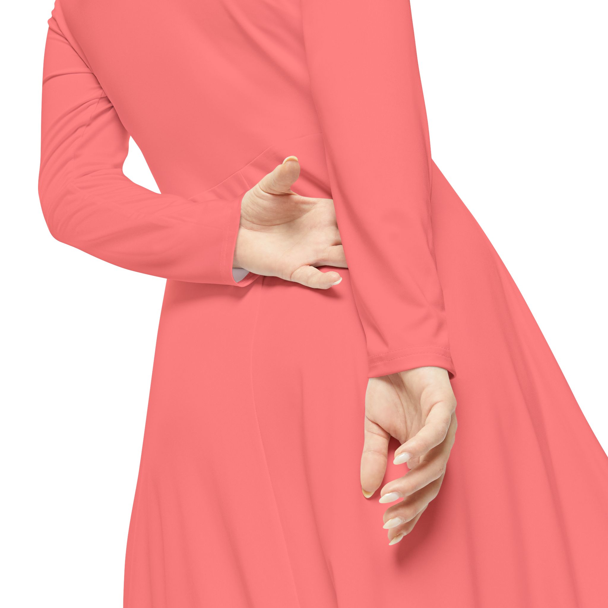 Coral A-Line Maxi for Ballet, Recital & Evening–Women's Long Sleeve Dance Dress - Image 5