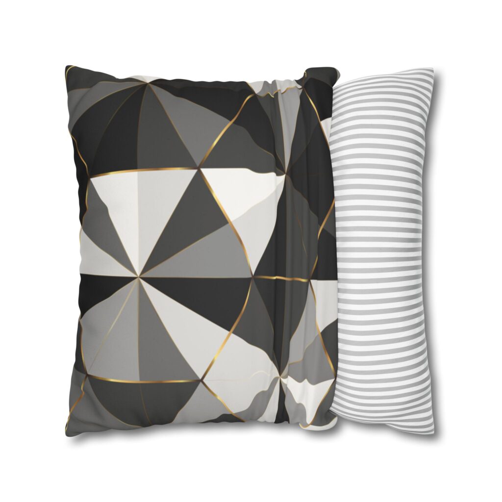 Geometric Black & Gray Faux Suede Square Pillowcase