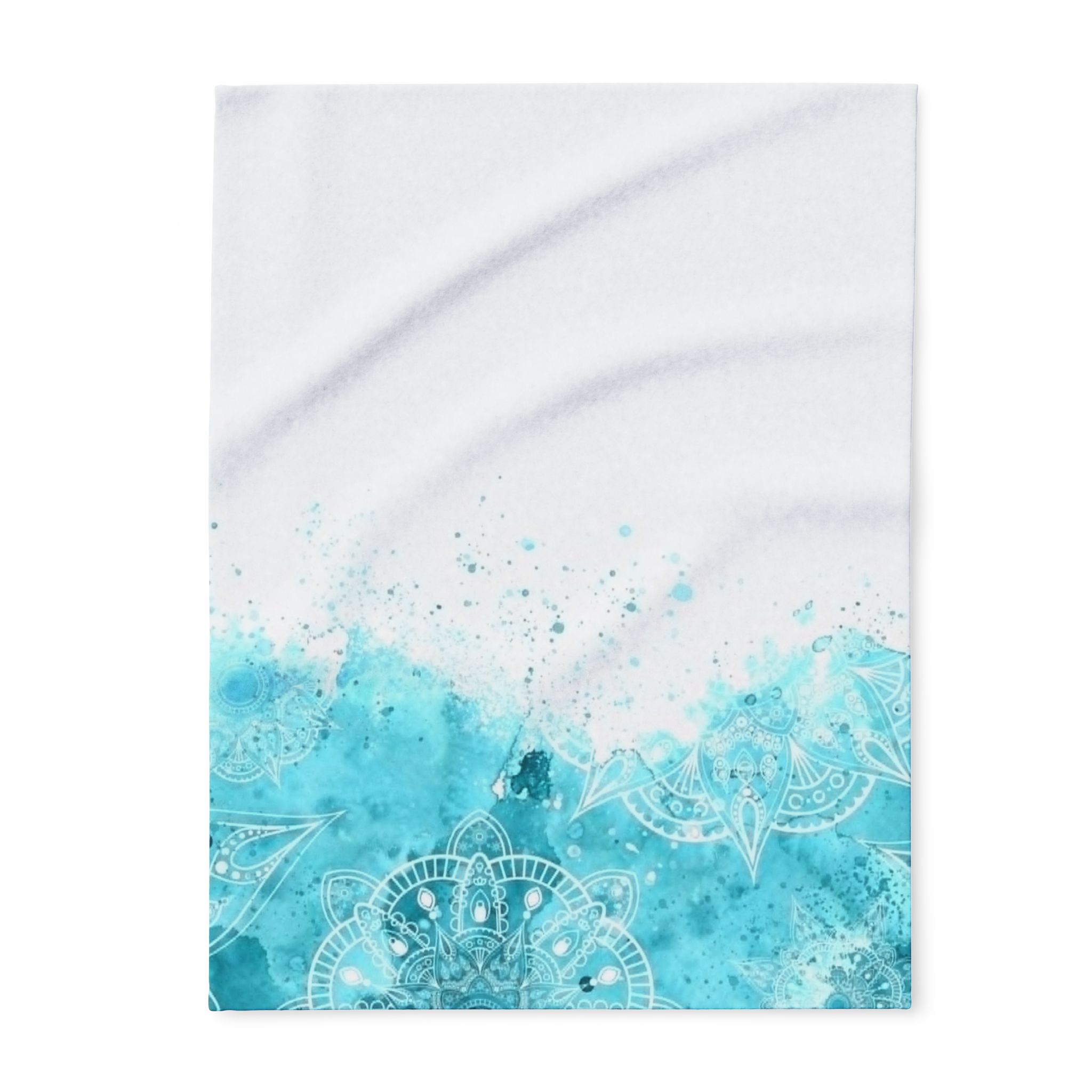 Arctic Mandala Fleece Blanket — Blue Watercolor Cozy Throw - Image 2