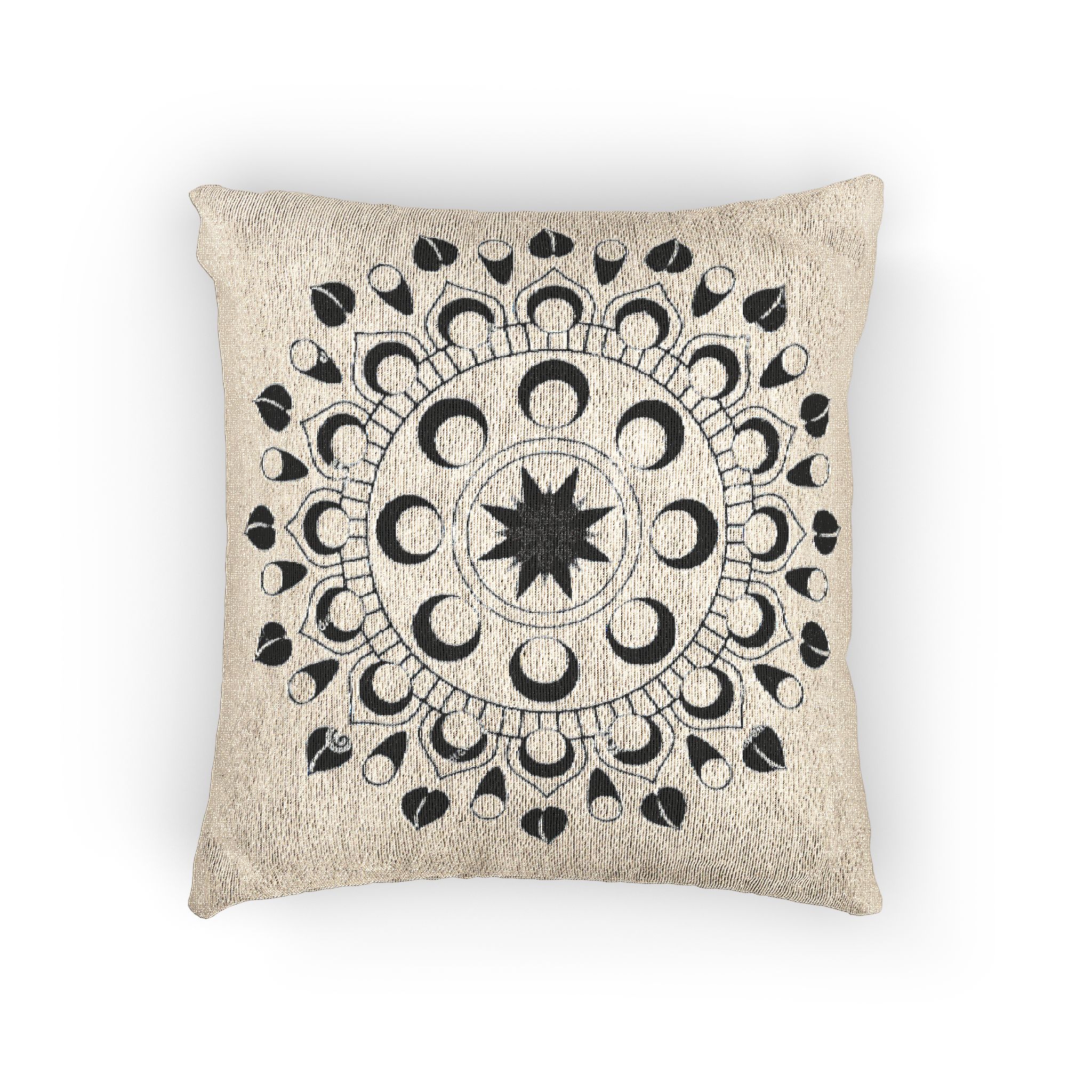 Woven Pillow — Boho Moon Phase Mandala Decorative Pillow