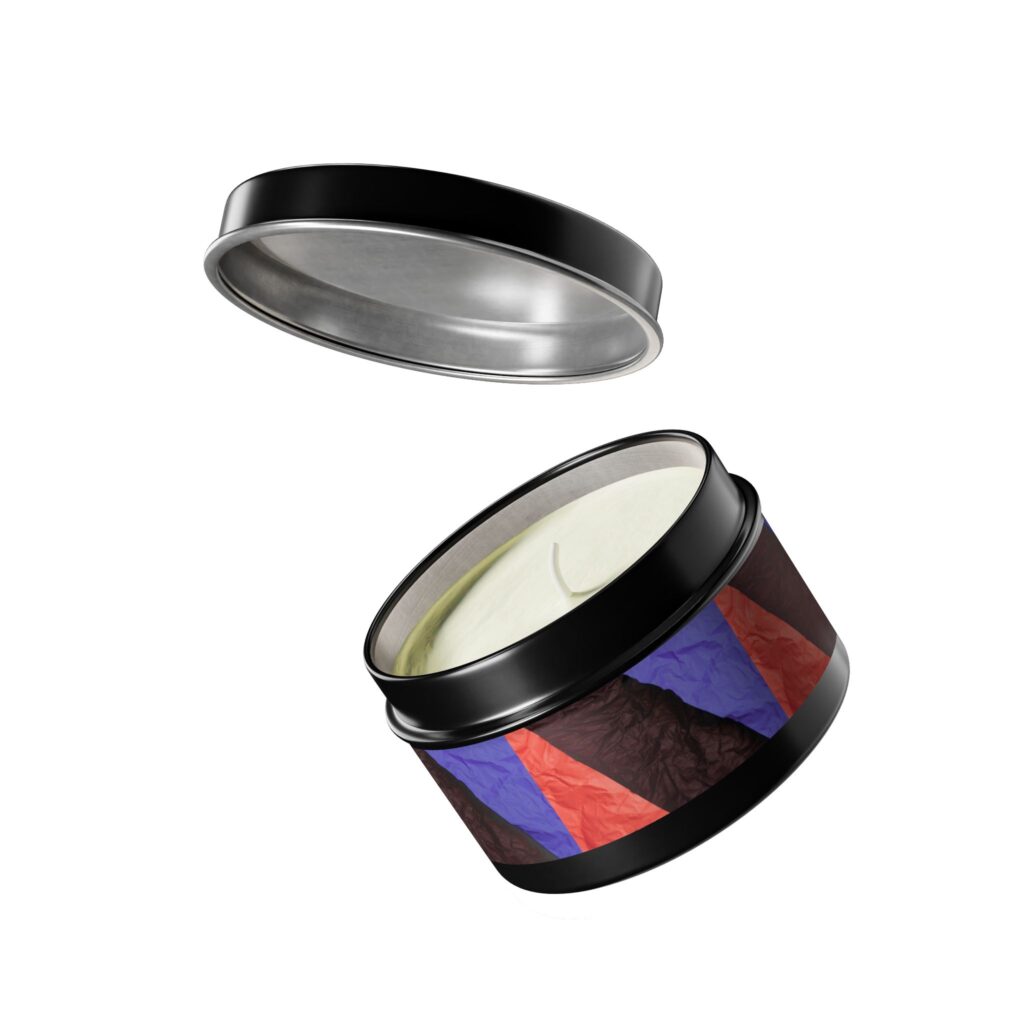 Abstract Geometric Tin Candle — Red & Blue Triangles Aromatherapy Candle