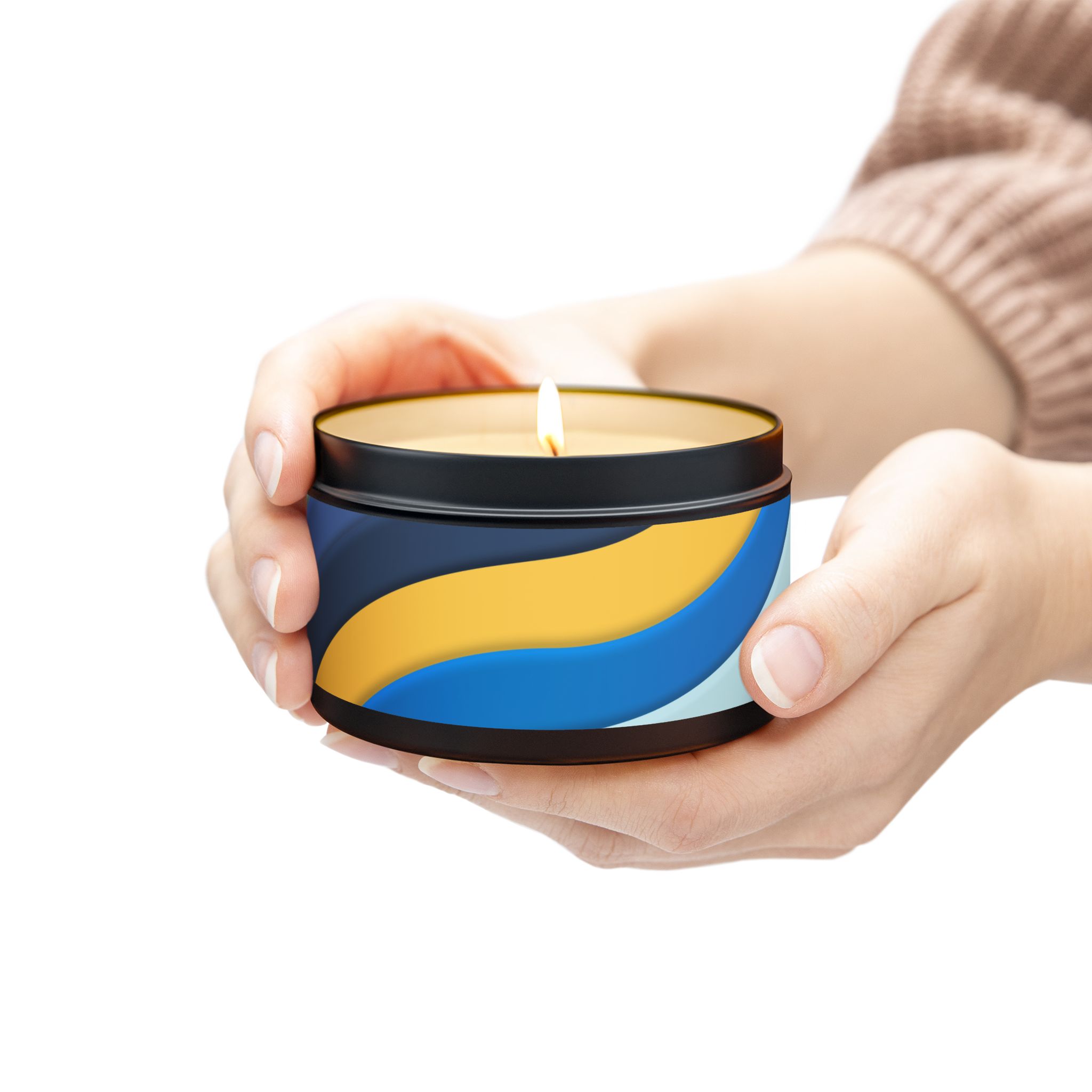 Blue & Gold Wave Tin Candle — Coastal Scented Soy Candle in Travel Tin - Image 10