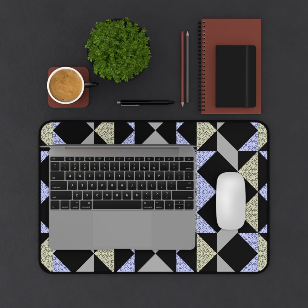 Geometric Glam Desk Mat — Modern Black & Silver Pattern