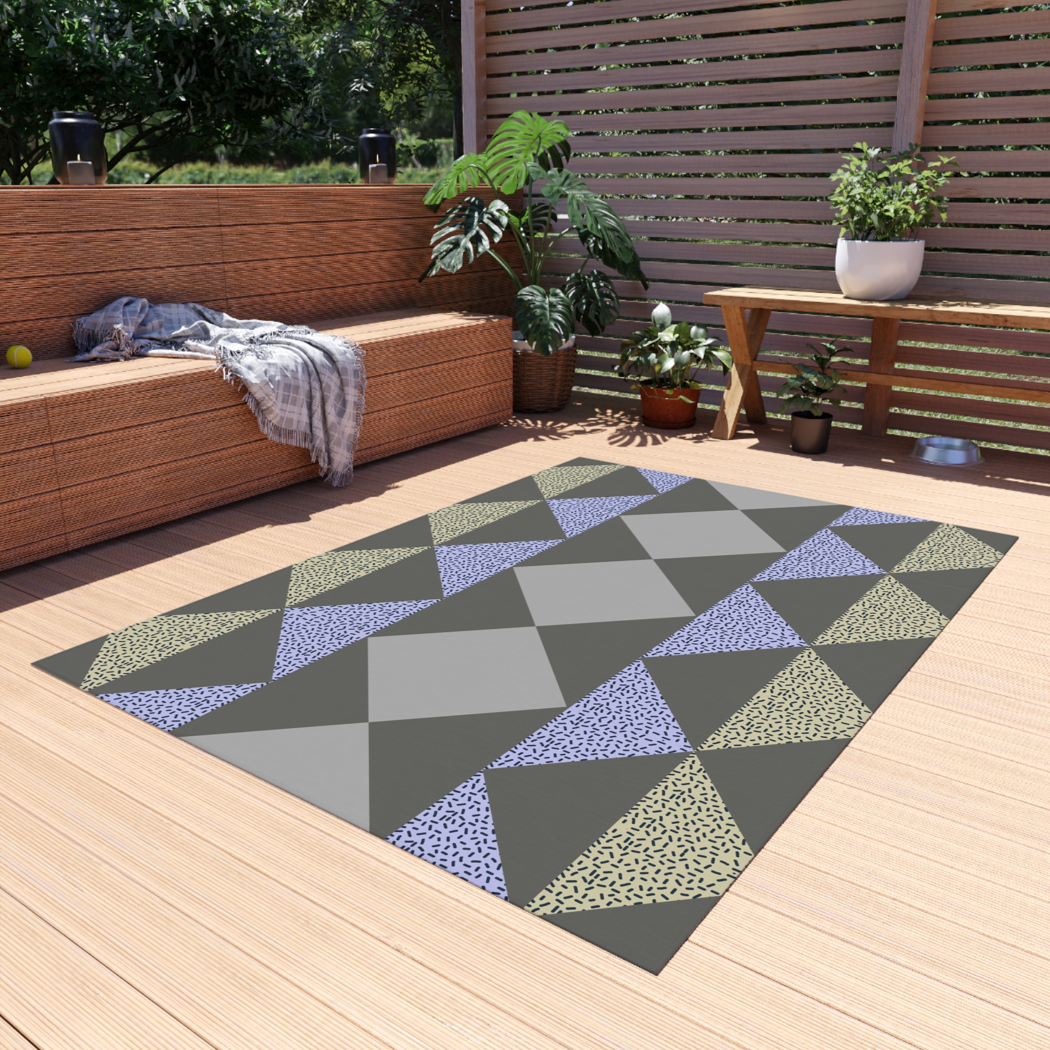 Geometric Triangle Outdoor Rug — Modern Patio Mat in Gray, Blue & Beige - Image 15