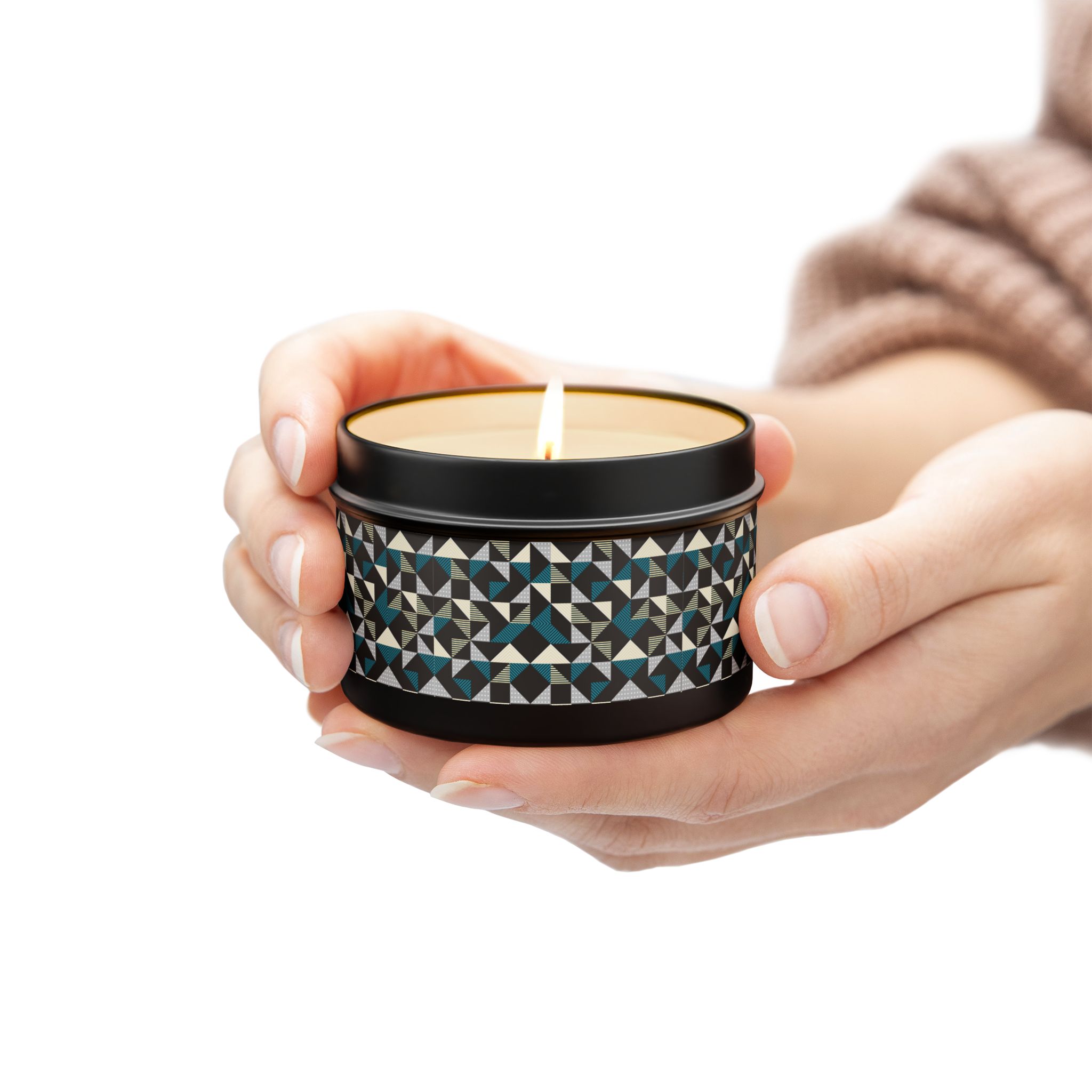 Geometric Triangle Tin Candle — Modern Teal & Grey Scented Candle - Image 78