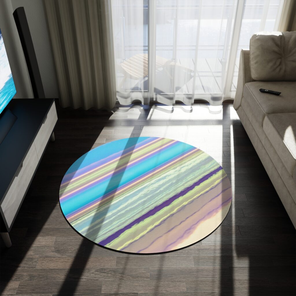Pastel Wave Round Rug — Striped Diagonal Beachy Accent Rug