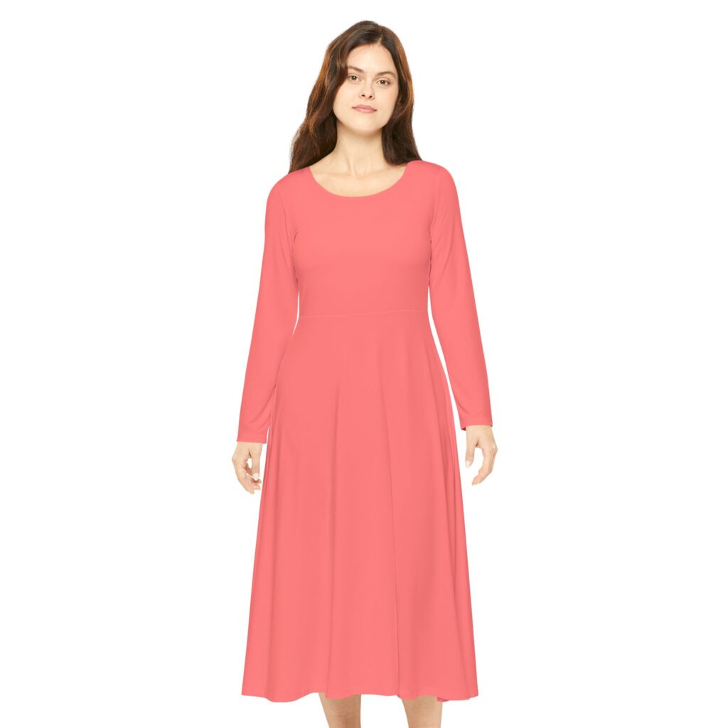 Coral A-Line Maxi for Ballet, Recital & Evening–Women's Long Sleeve Dance Dress
