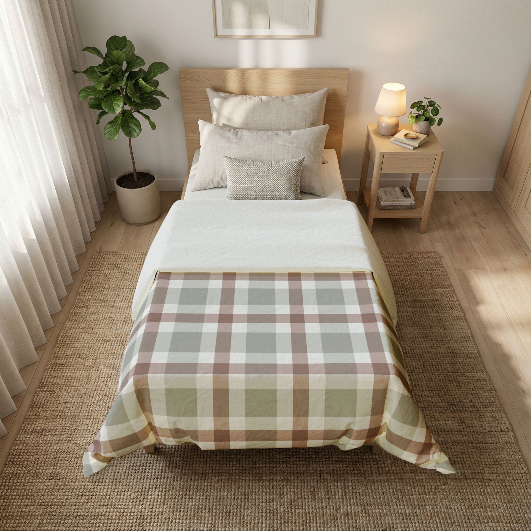 Plaid Cotton Duvet Cover — Neutral Earth Tones Rustic Farmhouse Bedding - Image 6