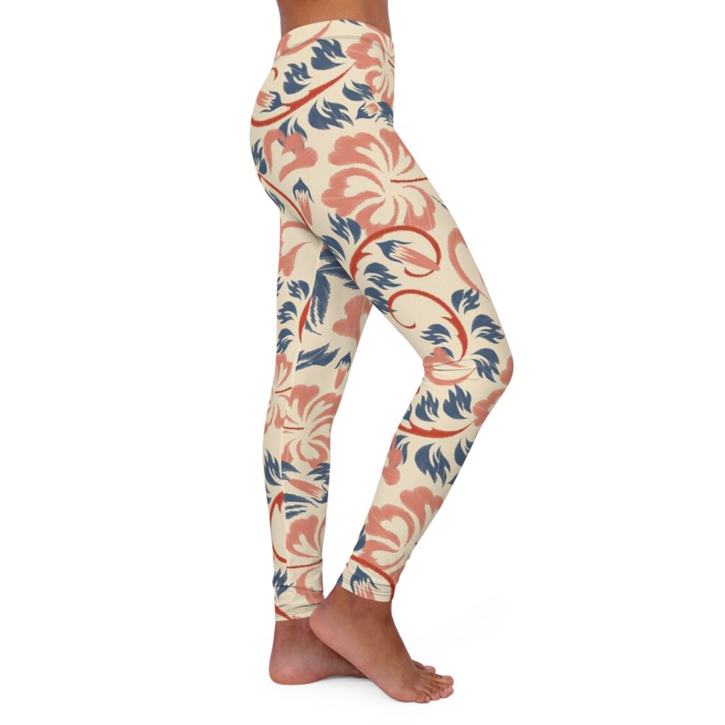 Floral Paisley Yoga Leggings — Cream, Coral & Navy All-Over Print