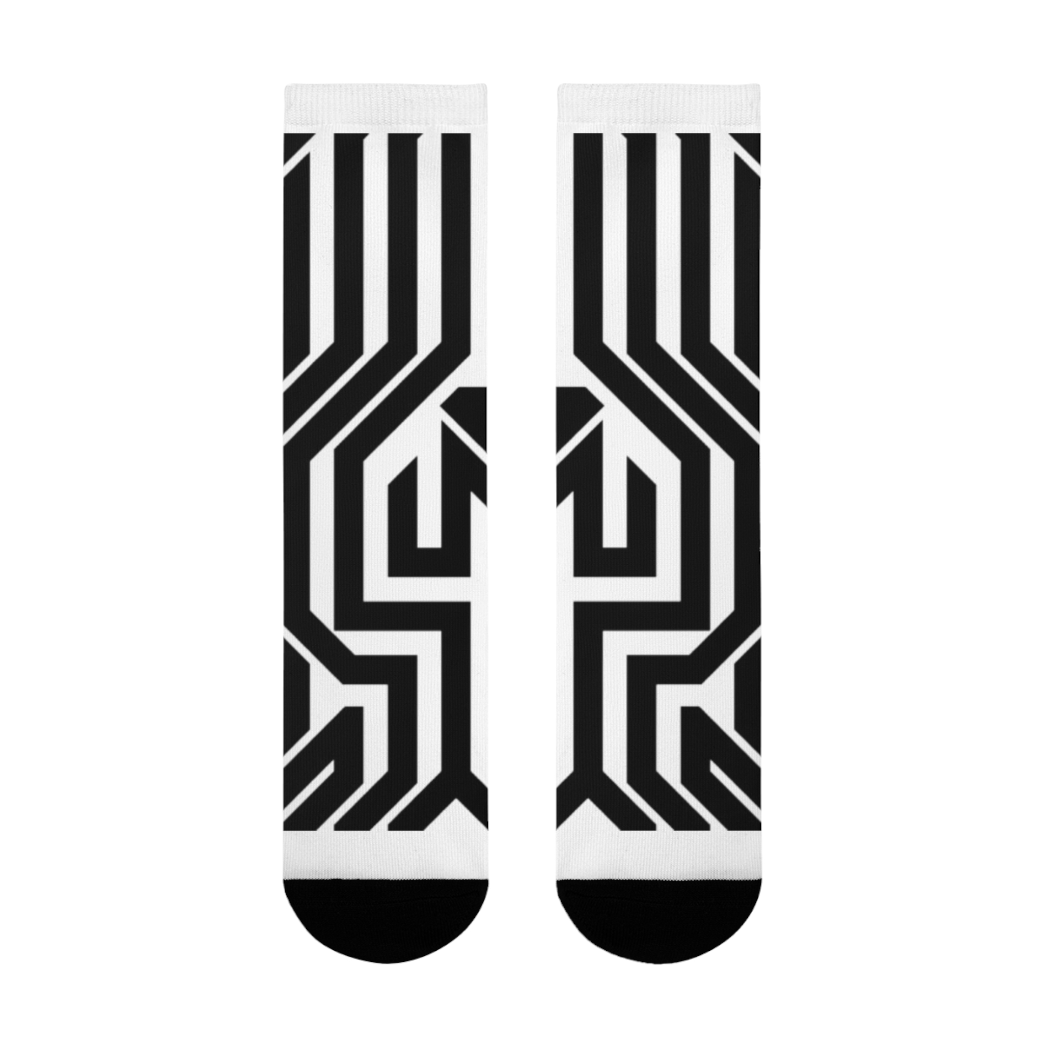 Geometric Maze Crew Socks — Black & White Sublimation Pattern - Image 7