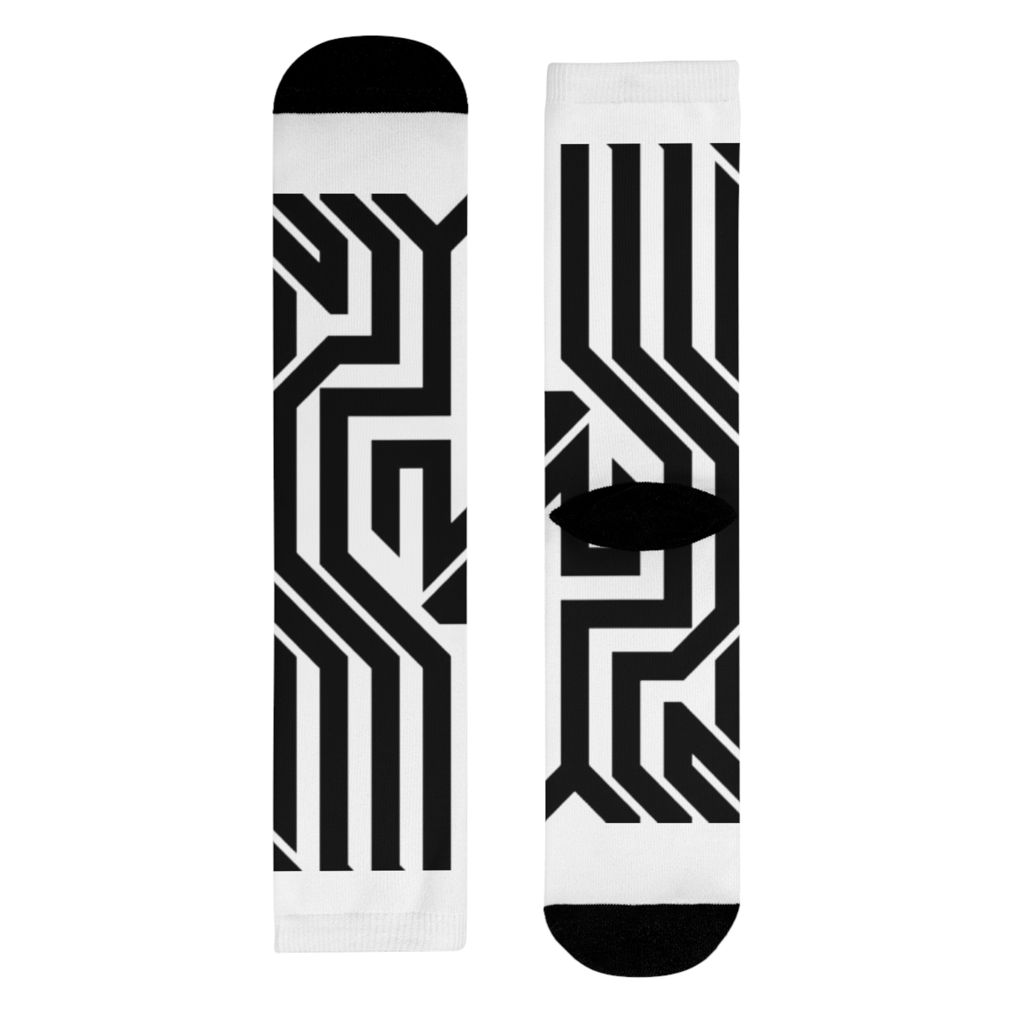 Geometric Maze Crew Socks — Black & White Sublimation Pattern - Image 10