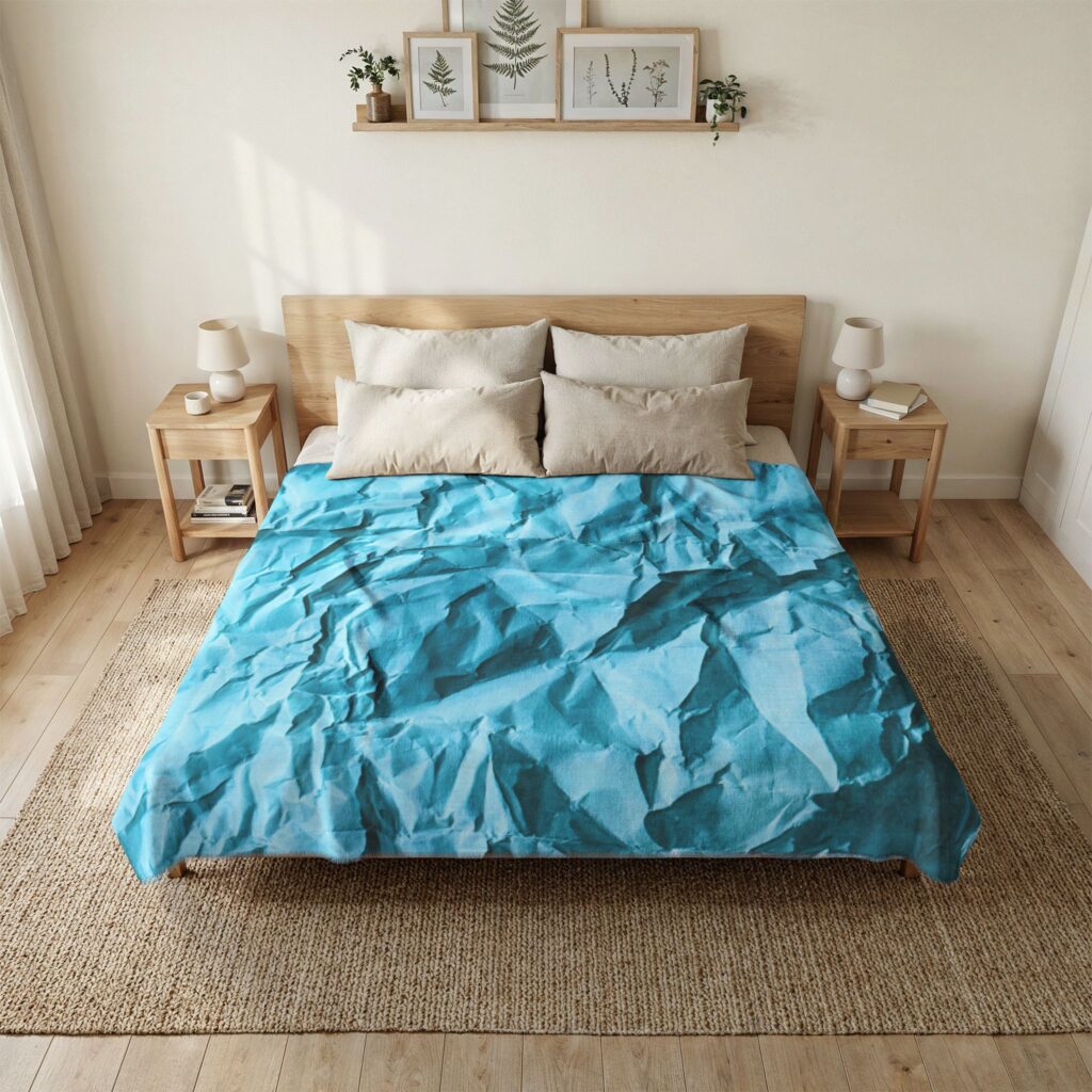 Crumpled Teal Coverlet — Woven-Style Bedthrow