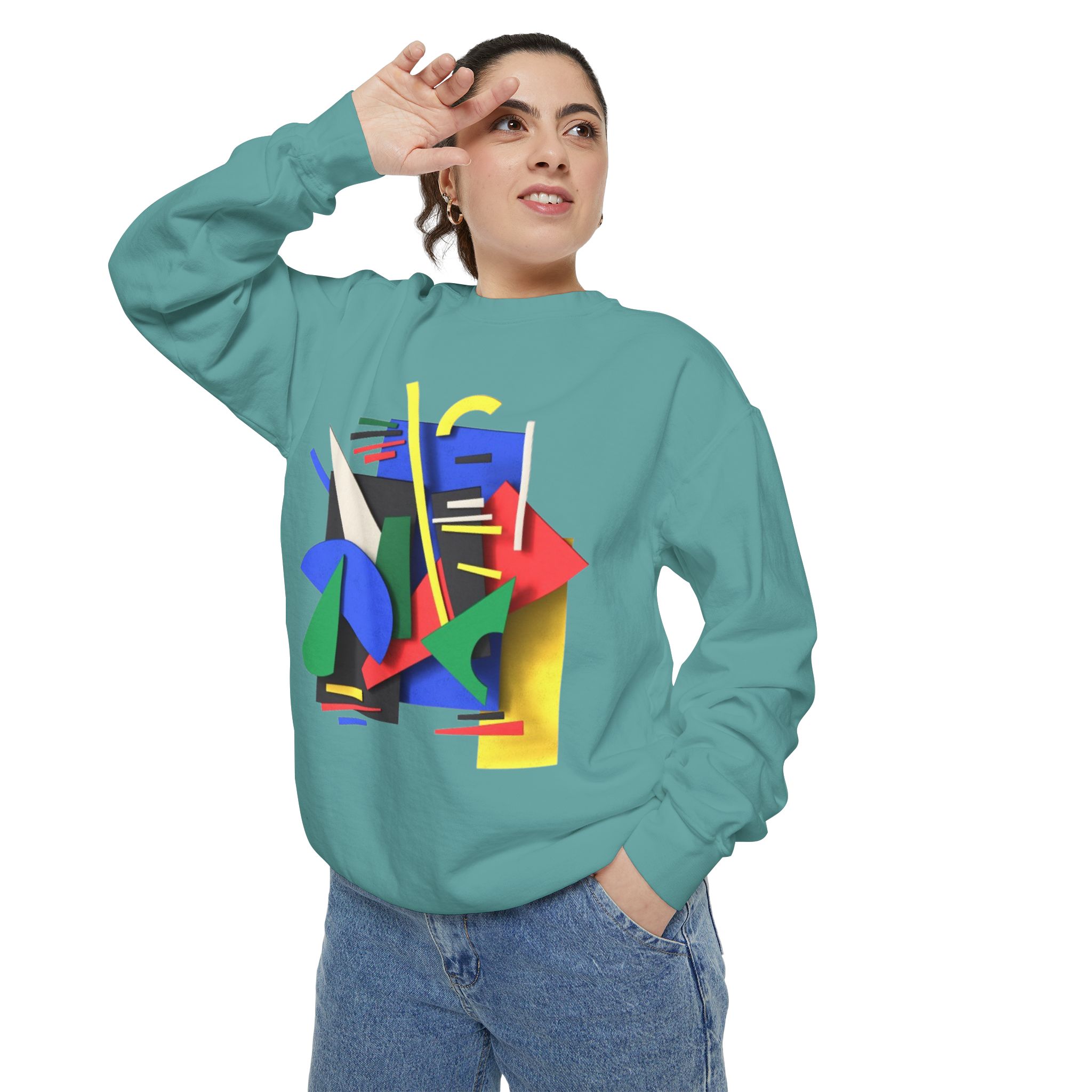 Abstract Geometric Crewneck Sweatshirt — Colorful 80s Retro Art Design - Image 47