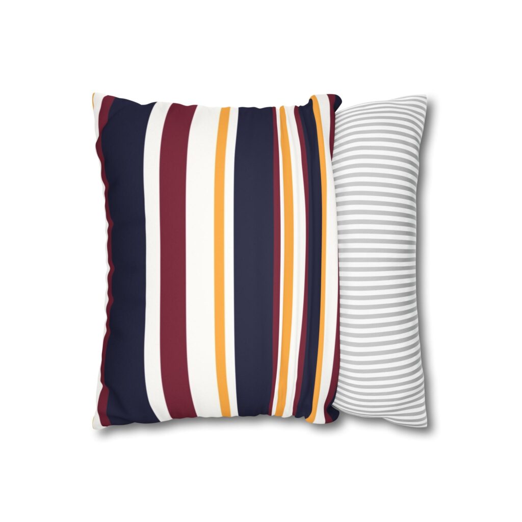 Striped Faux Suede Pillowcase - Navy, Maroon & Mustard Decorative Throw Pillow Cover